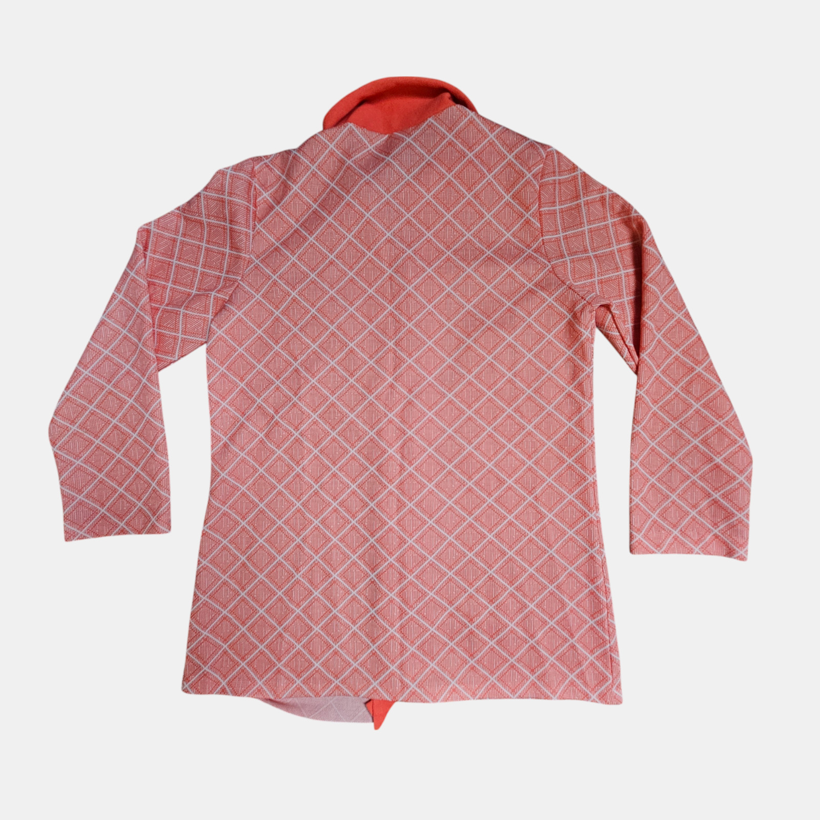Vintage 70s Argyle Diamond Print Knit Button Up Blouse Top 14 Orange Disco Retro