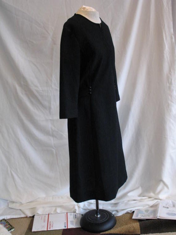 Vintage 1960’s Black Day Dress in Textured Polyester Knit Stoner Square