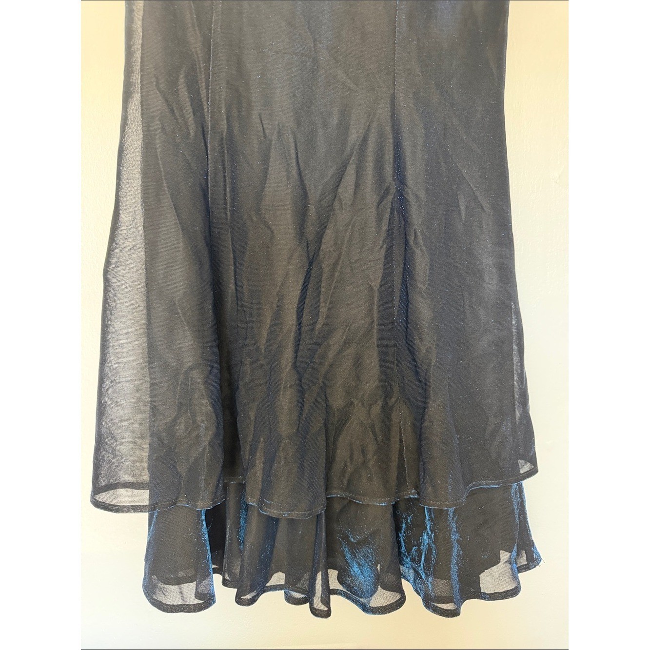 Molly Malloy Evening Black Sheer Overlay Dress Subtle Blue Sheen Fairy Celestial