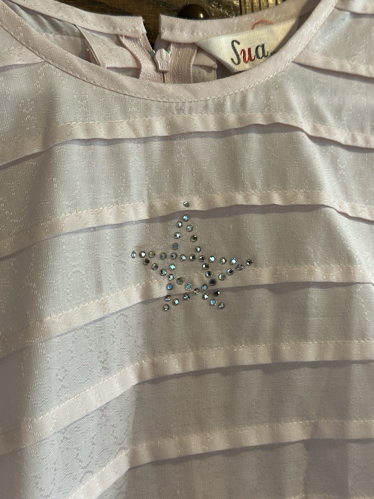 Vintage Sua Original Light Pink Drop Waist Dress Rhinestone Star 44″ Length