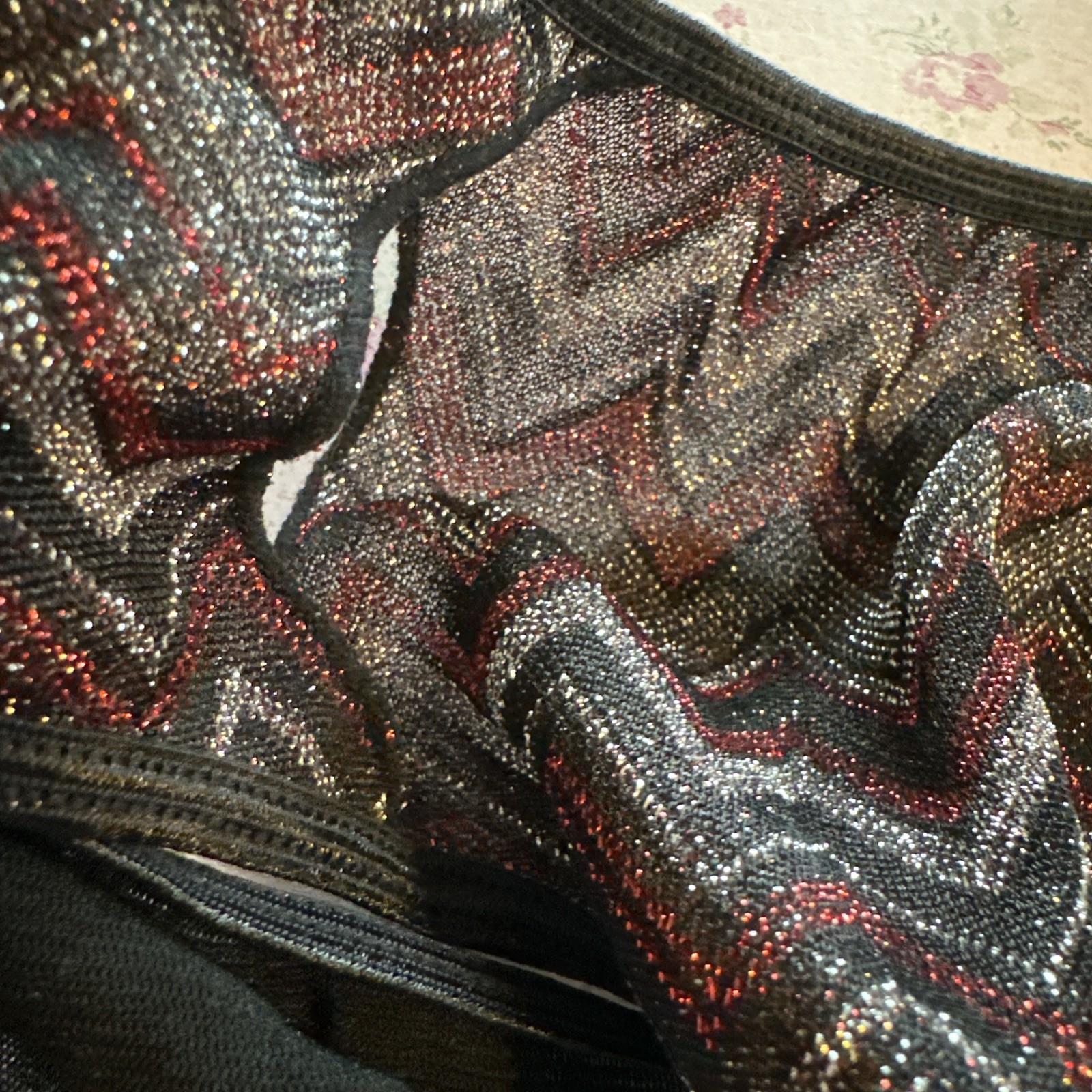 Vtg Panties Lame Silver Red Black Fashion Bug High Cut Leg 9 1X Nylon Metallic