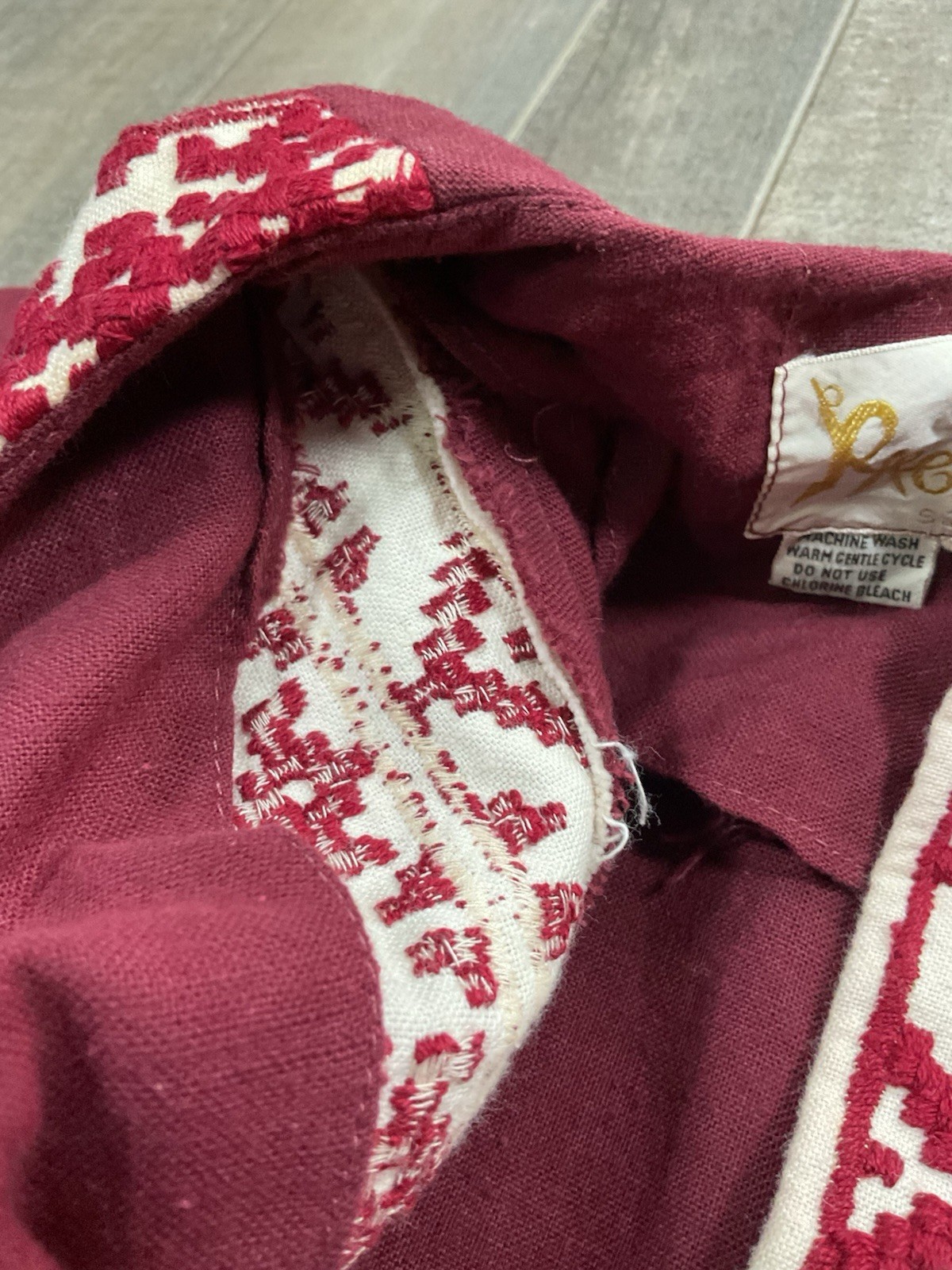 Vtg Rae Rag Dolls San Fransico Dress Maroon Bohemian Small (see Measurement)