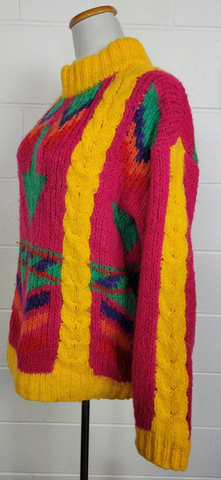 Protokol by Collage Vtg Mohair Blend Chunky Knit Geometric Sweater Pink Small
