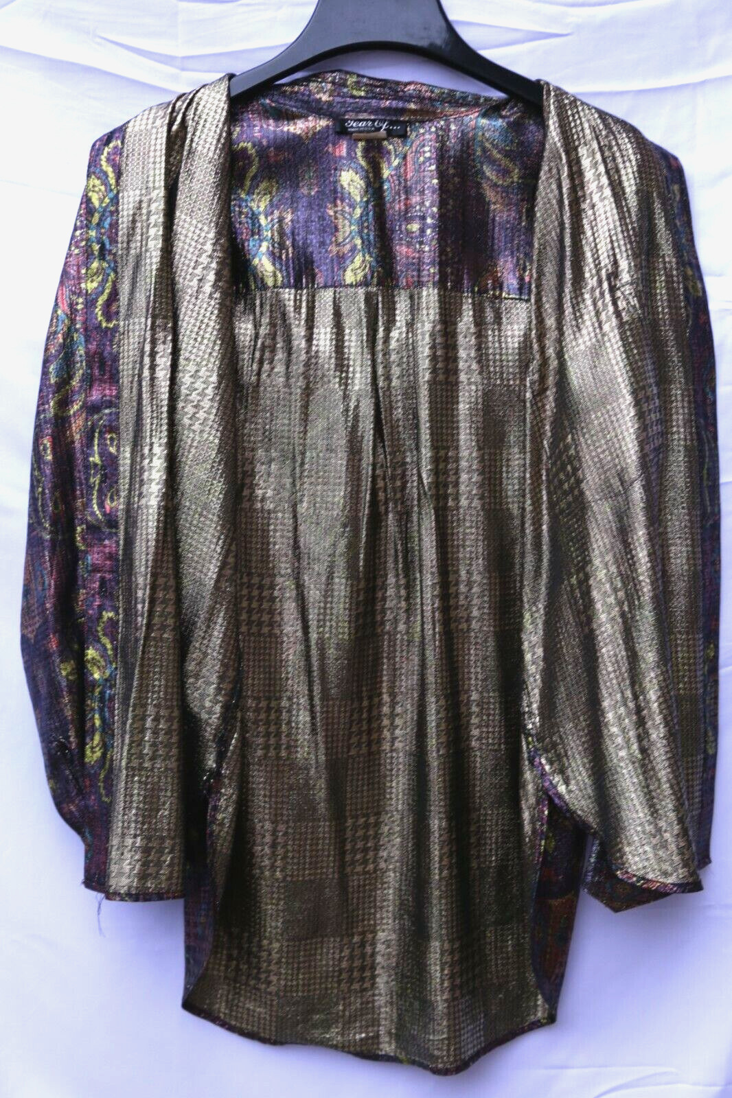 VGT Year Of Metallic Iridescent Paisley Disco Shirt Christmas 90s GLAM Shiny M/L