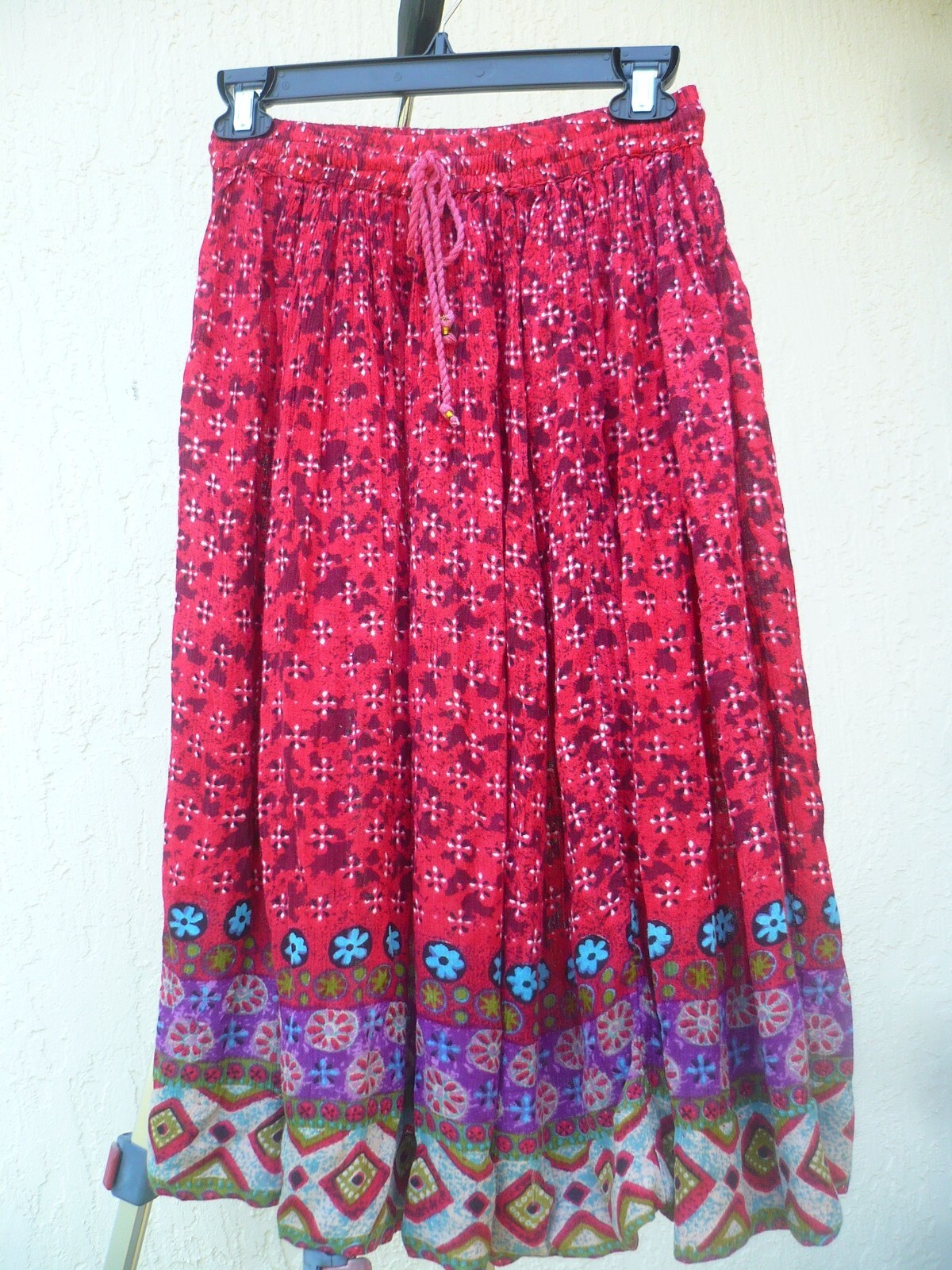 VTG 90S JUST CRUISING RED PURPLE INDIAN LOK FULL SKIRT S M L HIPPY ELASTIC WAIST
