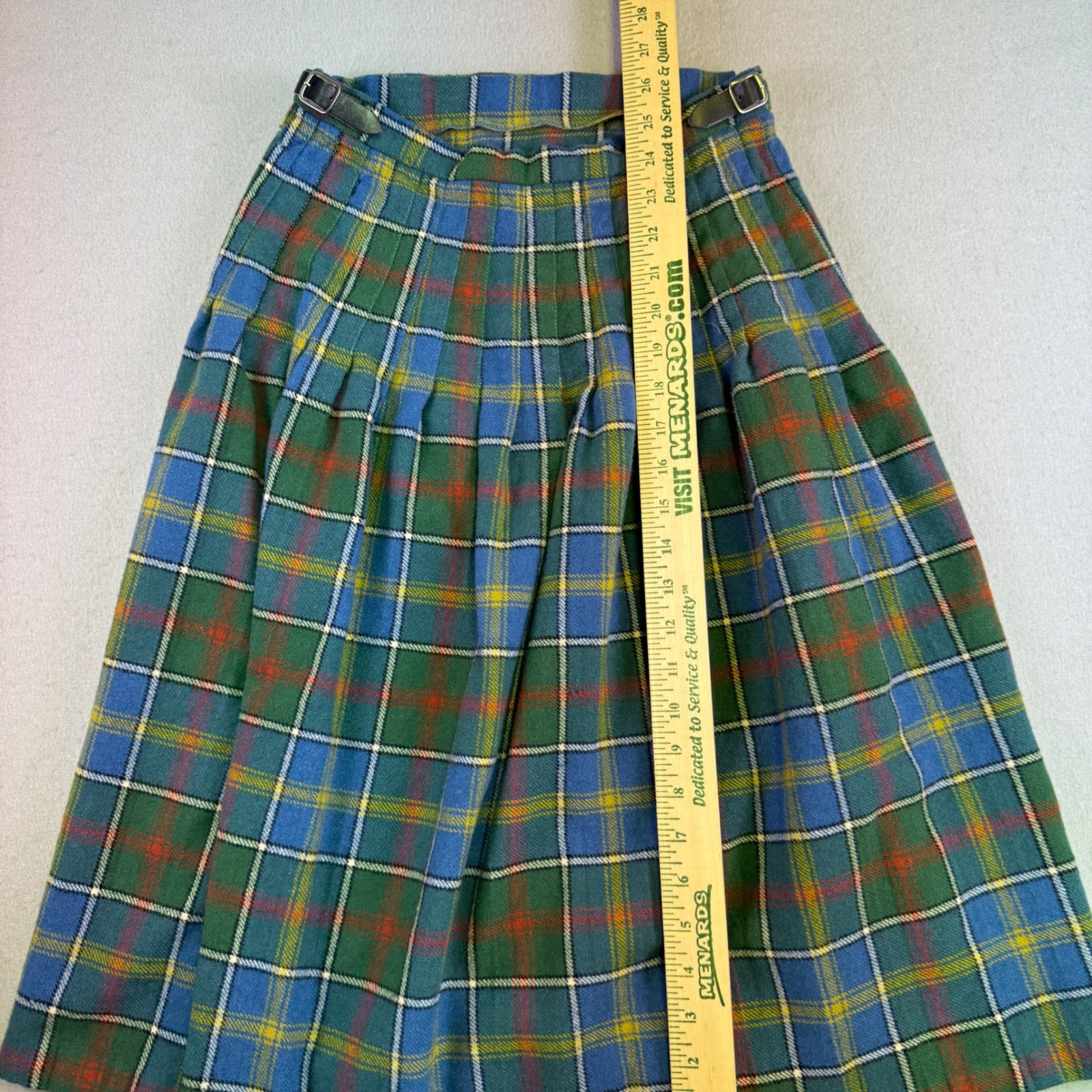 Vintage The Culture Tartan Wool Kilt Skirt Glasgow 1990 Plaid Green Blue Size 25