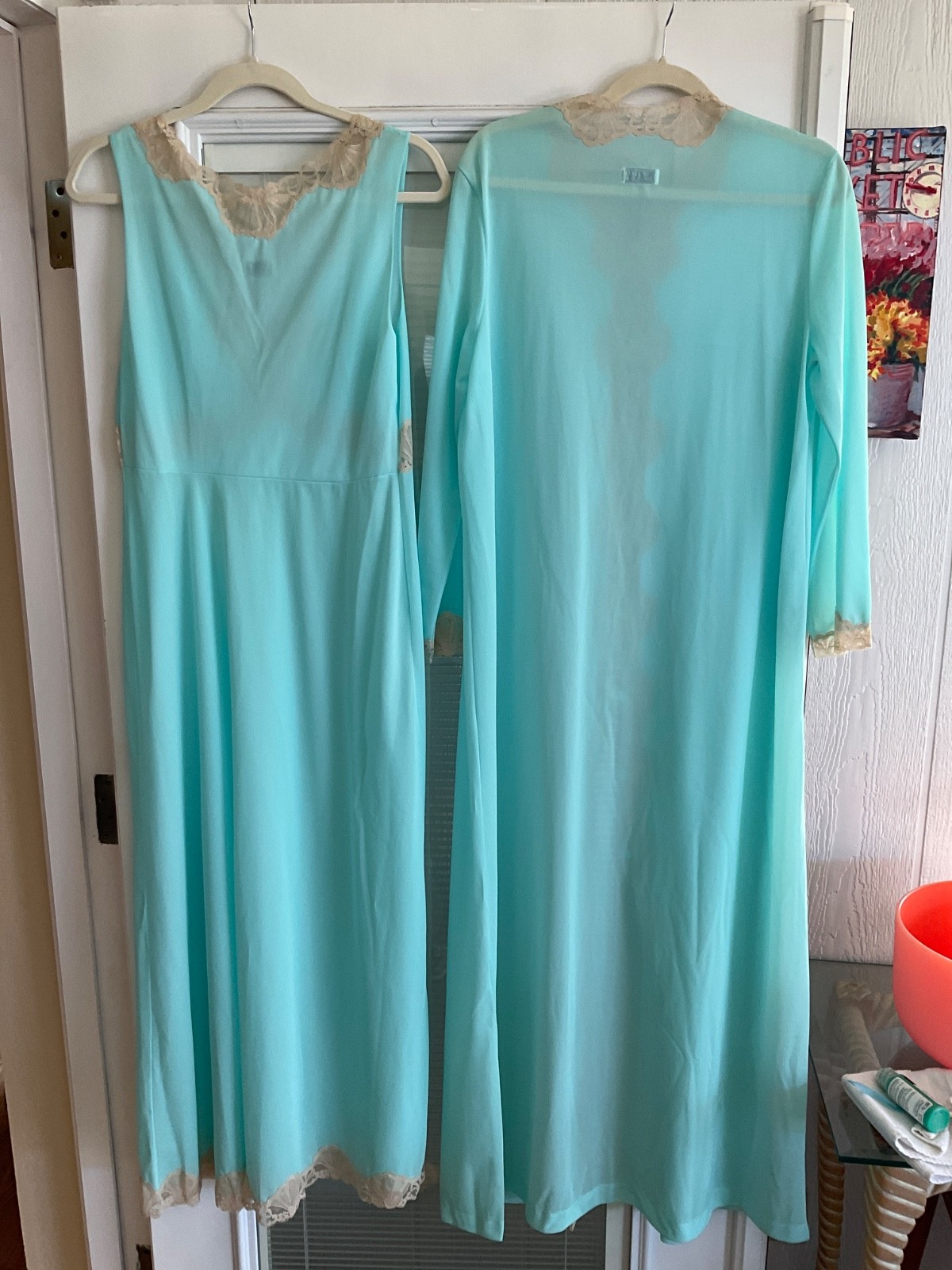 Vtg Emilio Pucci Formfit Rogers Turquoise Lace Nightgown Robe M Peignoir EUC