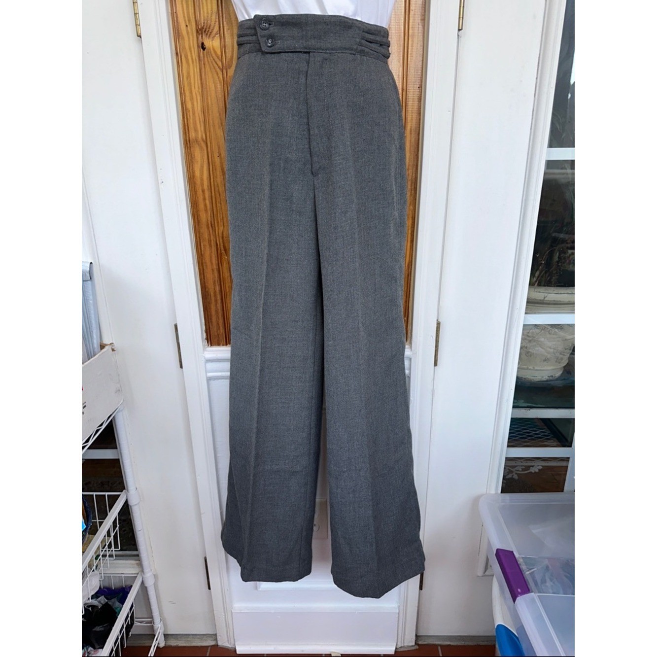 Vintage 70s Step Ladder Brand Gray Polyester High-Waist Wide-Leg Pants