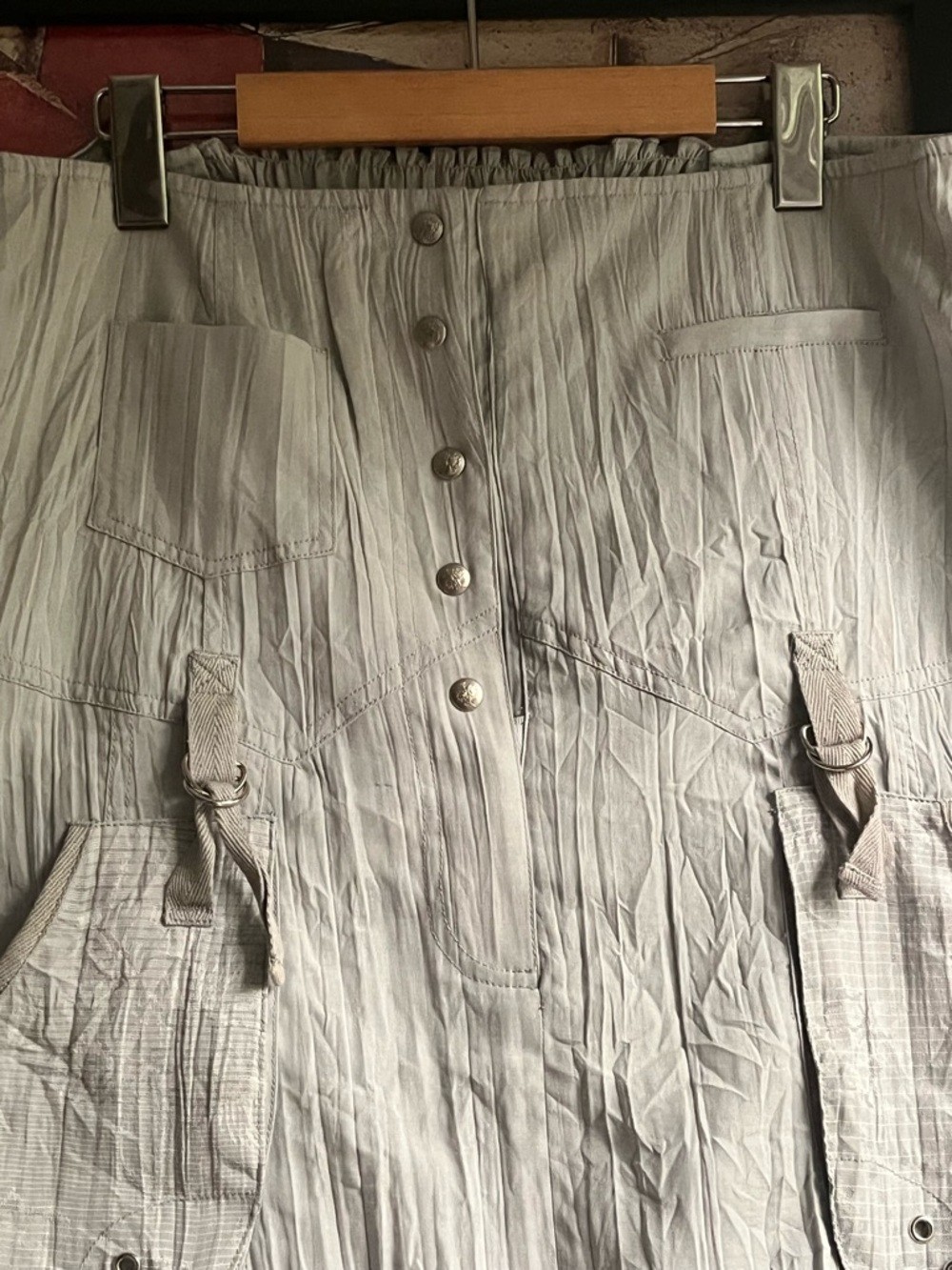 True Vintage 90s Y2K Parachute Crinkle Skirt Grey M-XL
