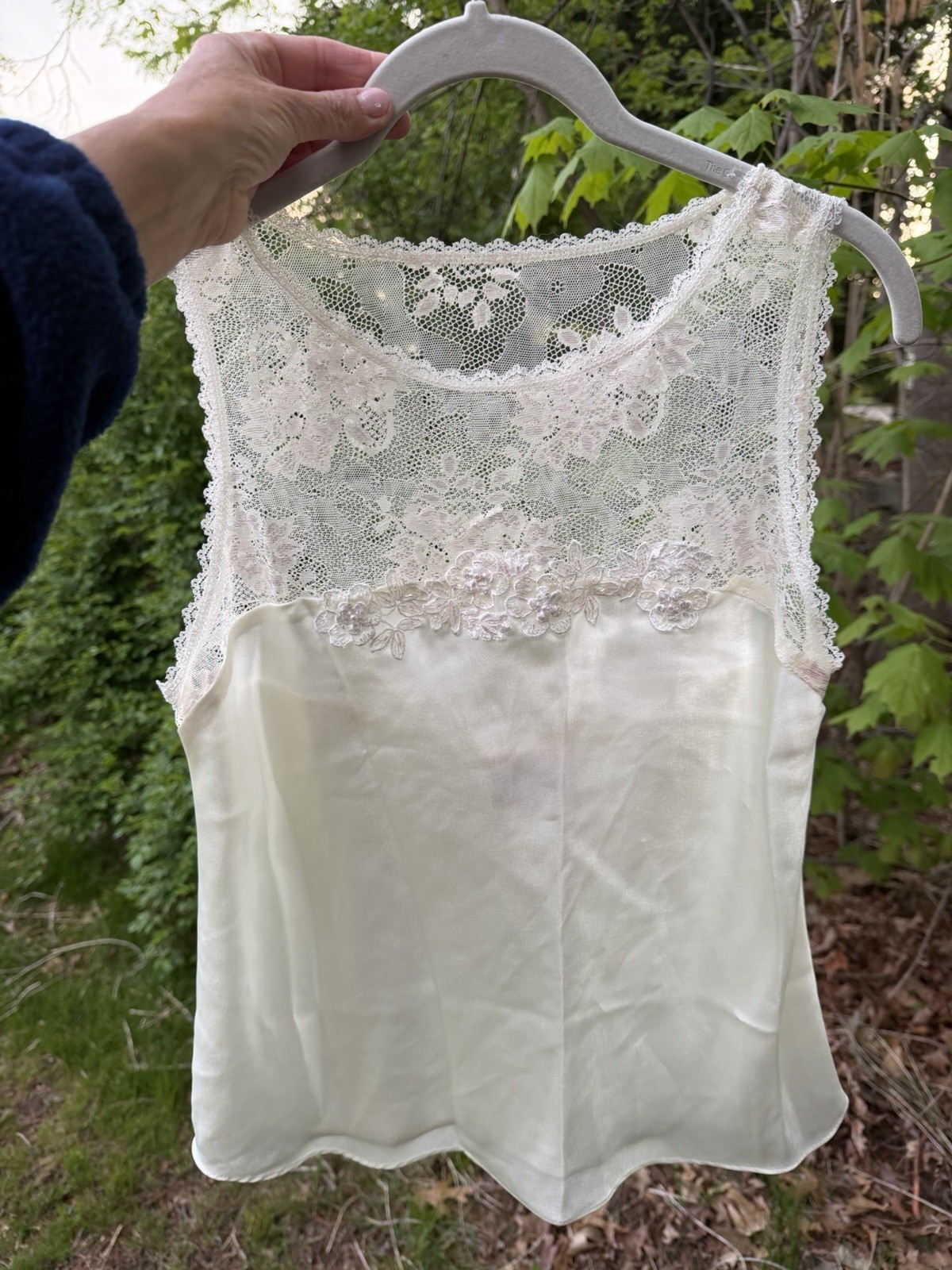 Vintage 90s California Dynasty cream lace floral applique fairy flowy top M