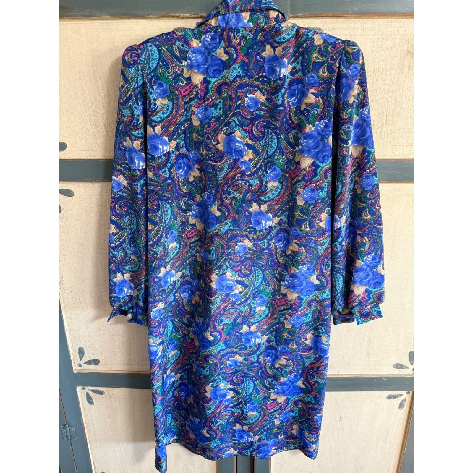 Vintage Lady Carol of New York Blue Paisley Floral Shift Dress Size 12 Retro