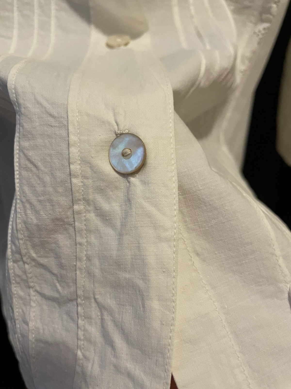 Vintage White Cotton Cut Lace Top Pin-tuck Mother Of Pearl Buttons Sz S/M