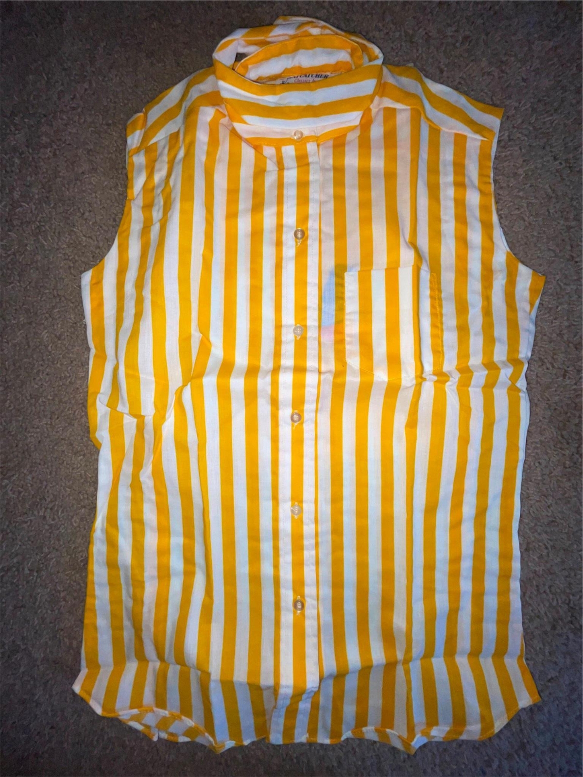 VTG 70S WOMENS 32 XS NEW YELLOW STRIPED BUTTON SLEEVELESS EQUESTRIAN HORSE SHIRT