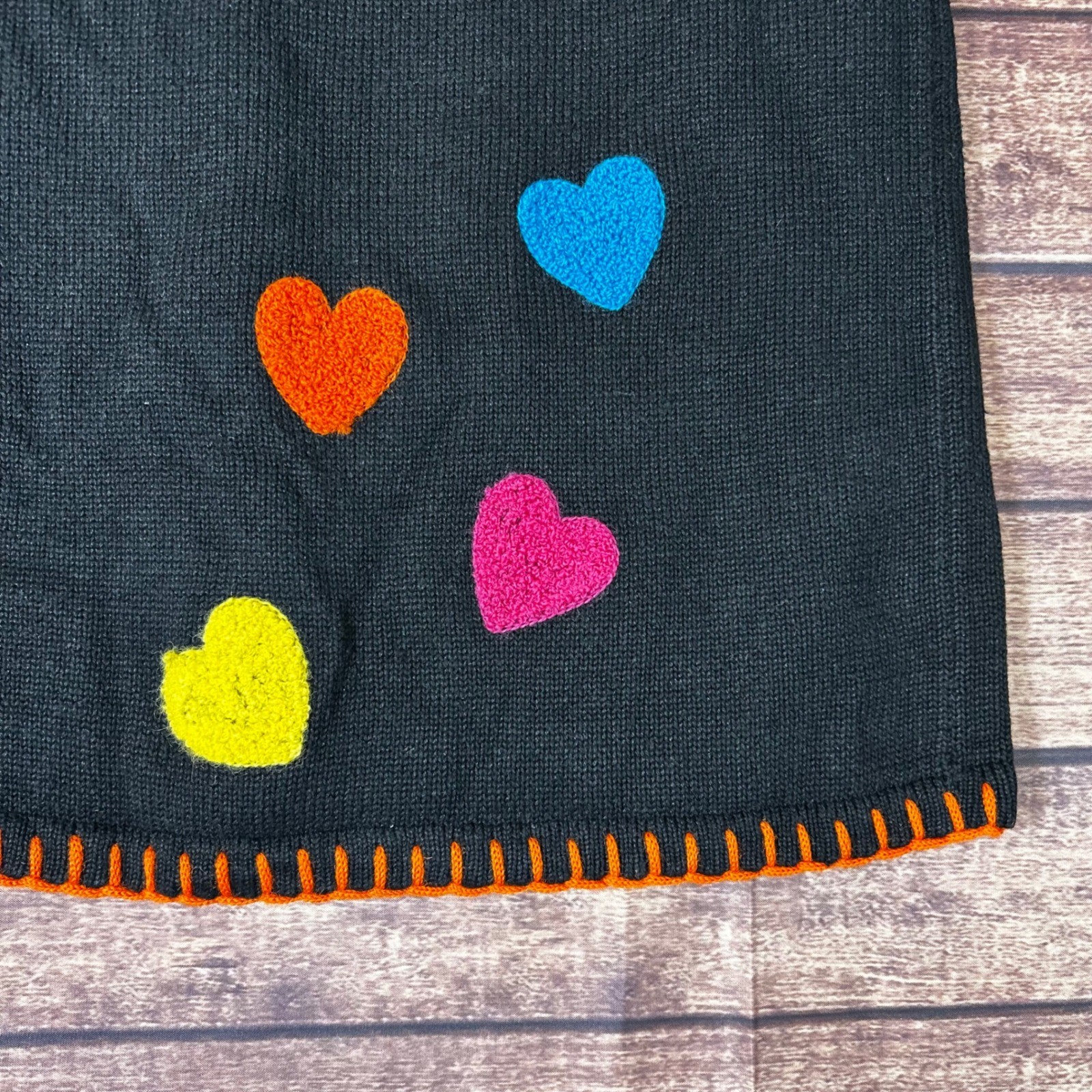 Marisa Christina Vintage Heart Patch Sweater Vest Black Multi Color Buttons M