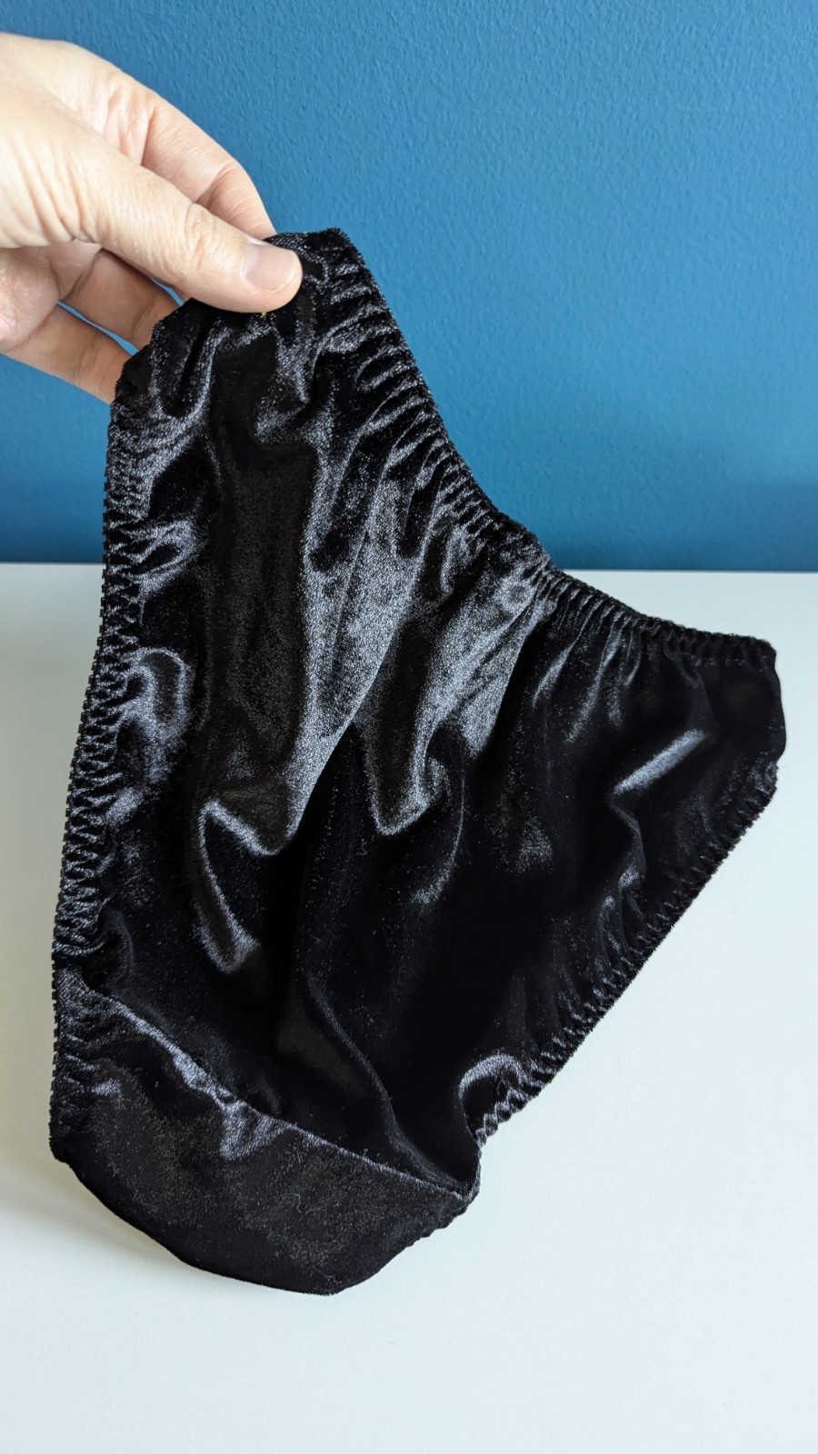 Vtg 90s Black Crushed Velvet Bikini Panties Sz M/6 Rene Rofe Underwear Vintage
