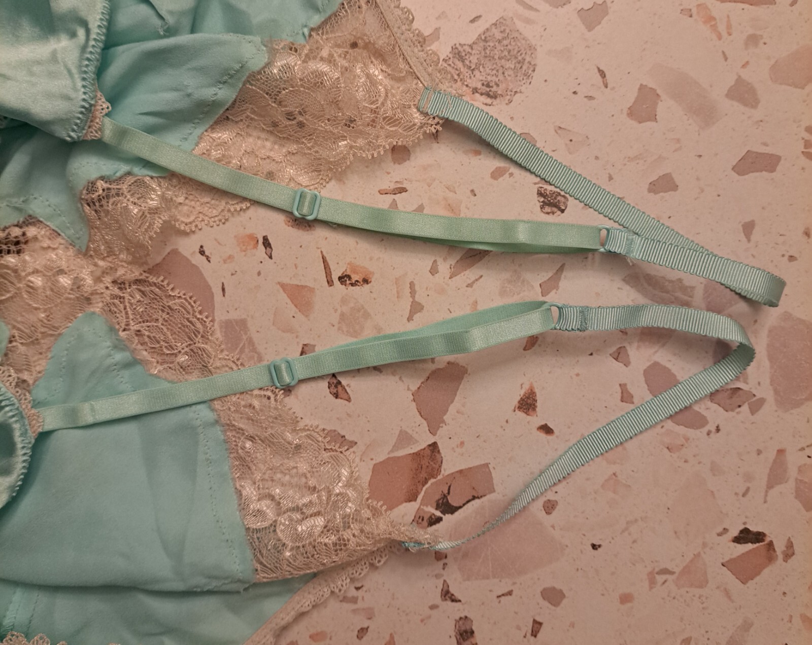 Vtg Victoria’s Secret Satin Chemise Gown Large Aqua Blue Lace Rhinestones 2013