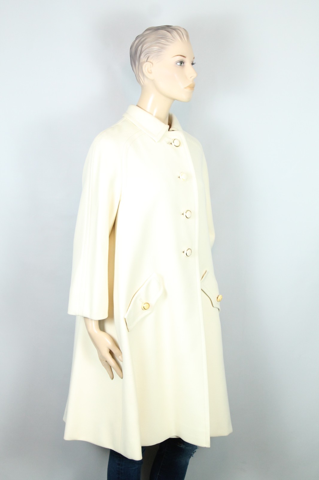 Vtg 60s SEYMOUR FOX USA Ivory Wool Retro Stroller Peacoat Coat S/M