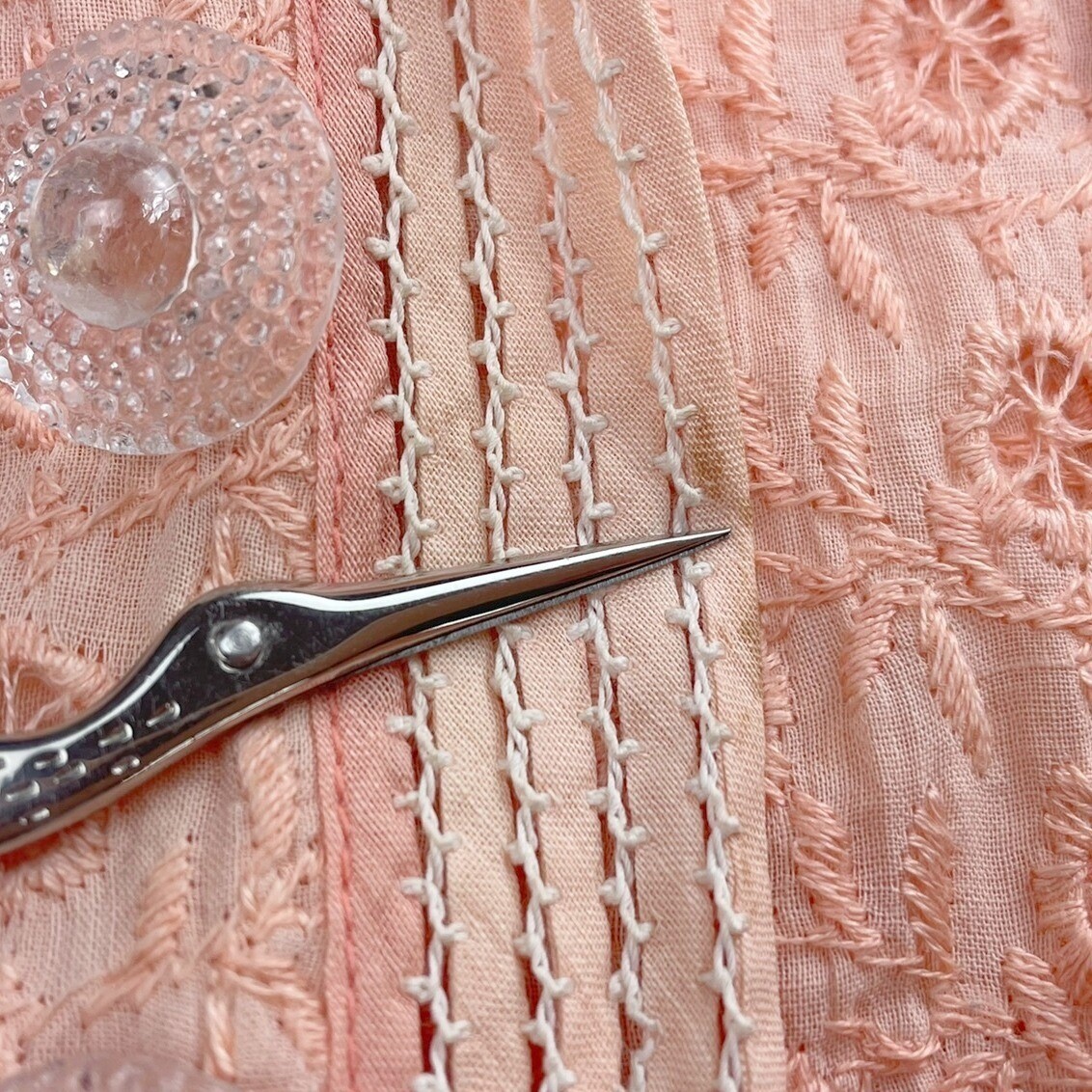 Vintage Womens (M/L) 50s Peach Eyelet Dress Boho Prairie Buttons Western Sheer