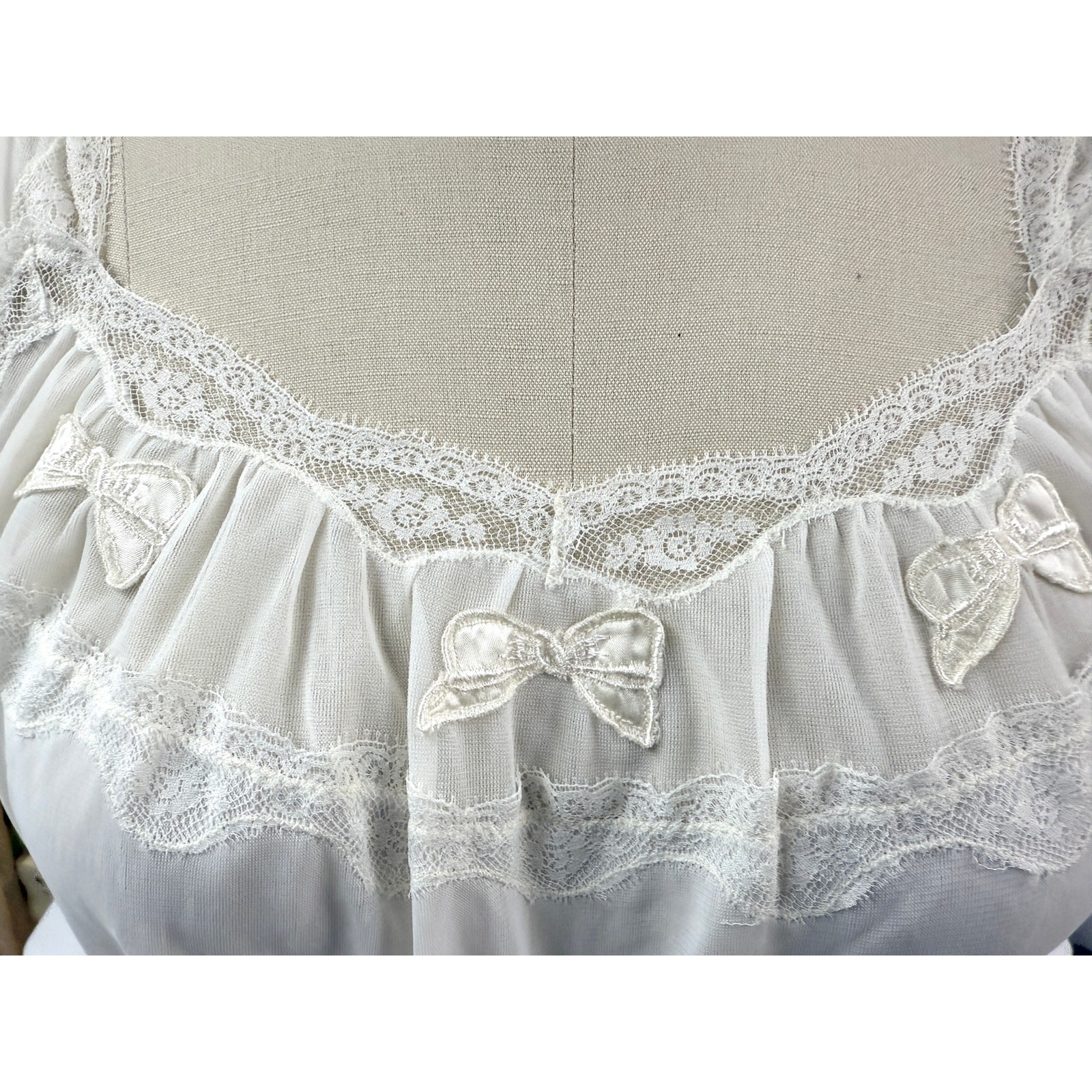 VTG 50s MCM Carillon Sheer Nylon Chiffon Nightgown_Robe White Bridal 36 Small