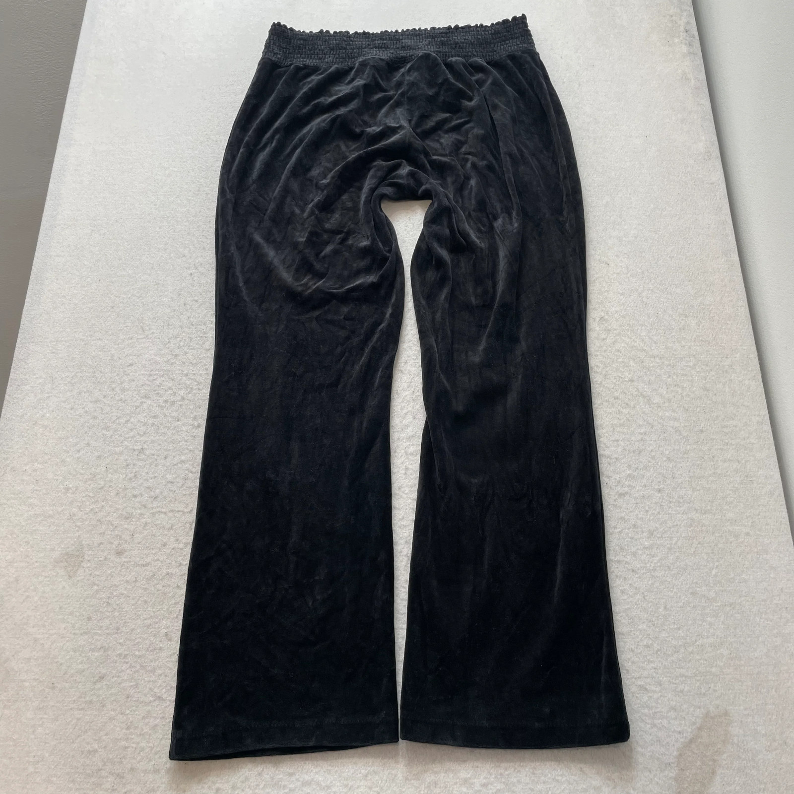 Vintage Juicy Couture Womens Black Velour Flared Track Pant Elastic Waist Size L