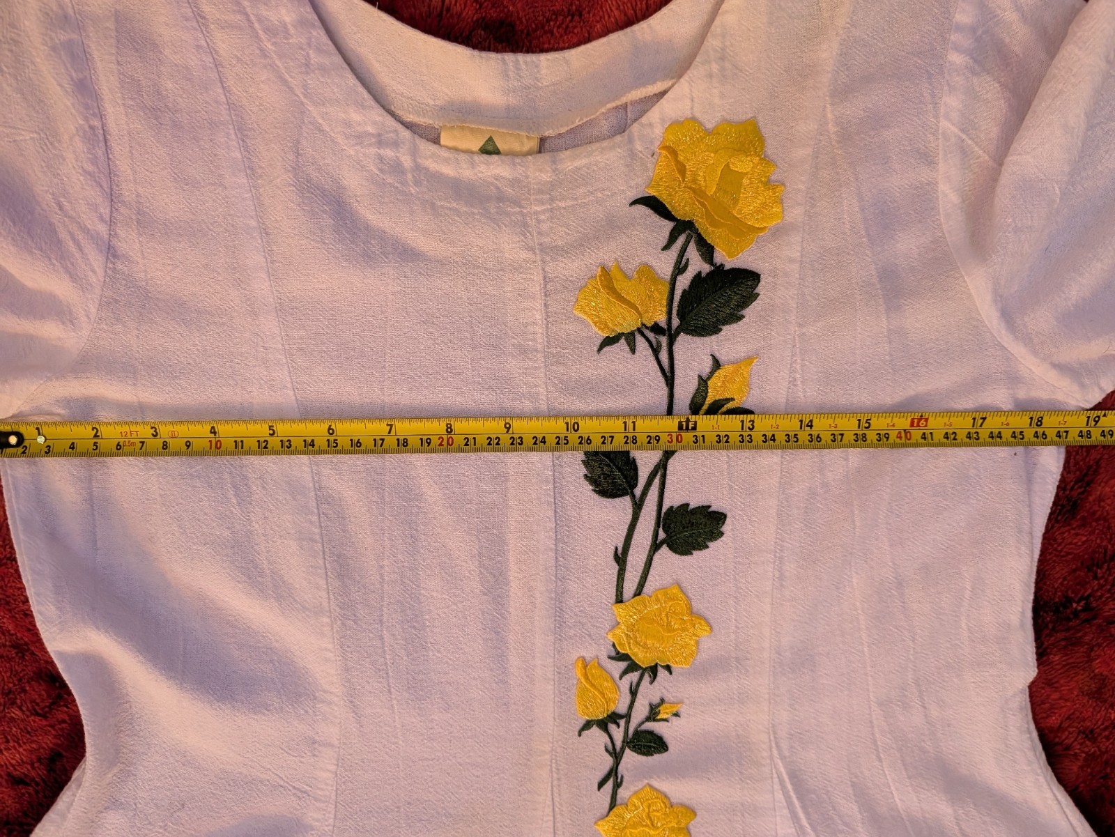 OOAK White Cotton VTG Maxi Dress Sz S Yellow Rose Appliques Cottagecore Boho