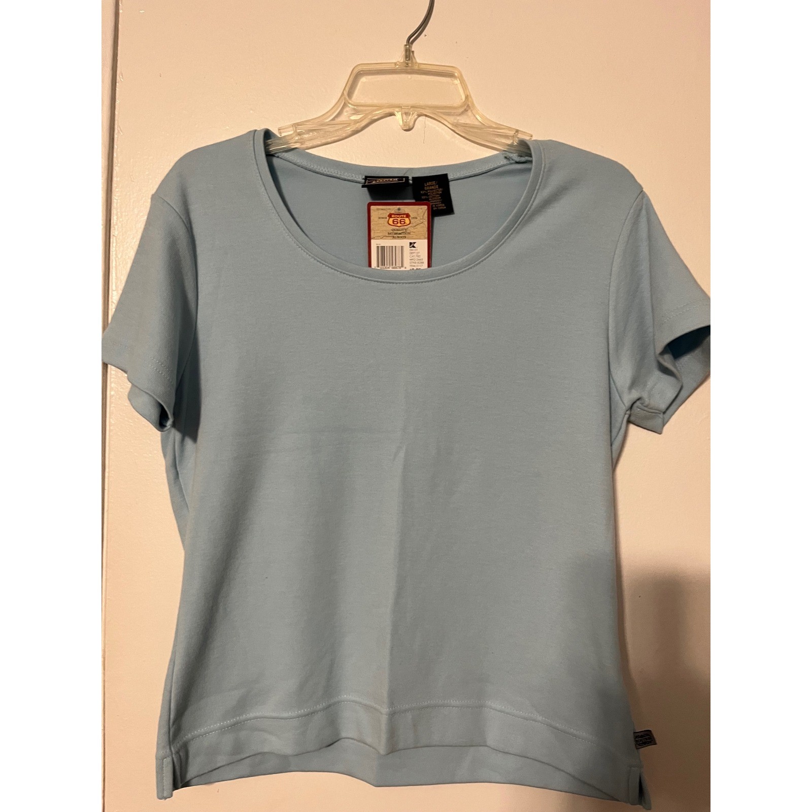 Vintage Route 66 Baby Blue Scoop Neck Stretch T-Shirt NWT Kmart Deadstock Large