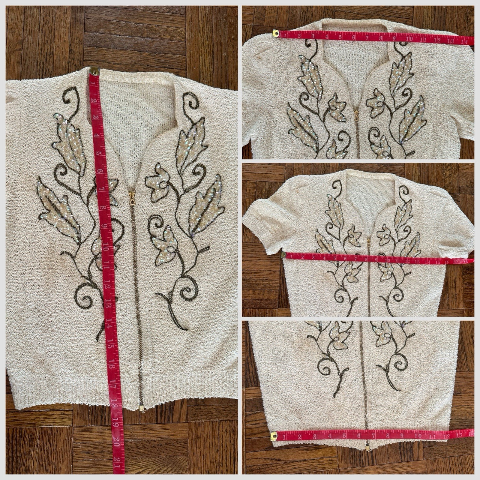1930s Boucle Sequin Cardigan Sweater Talon Bell Zip Puff Sleeve Art Deco