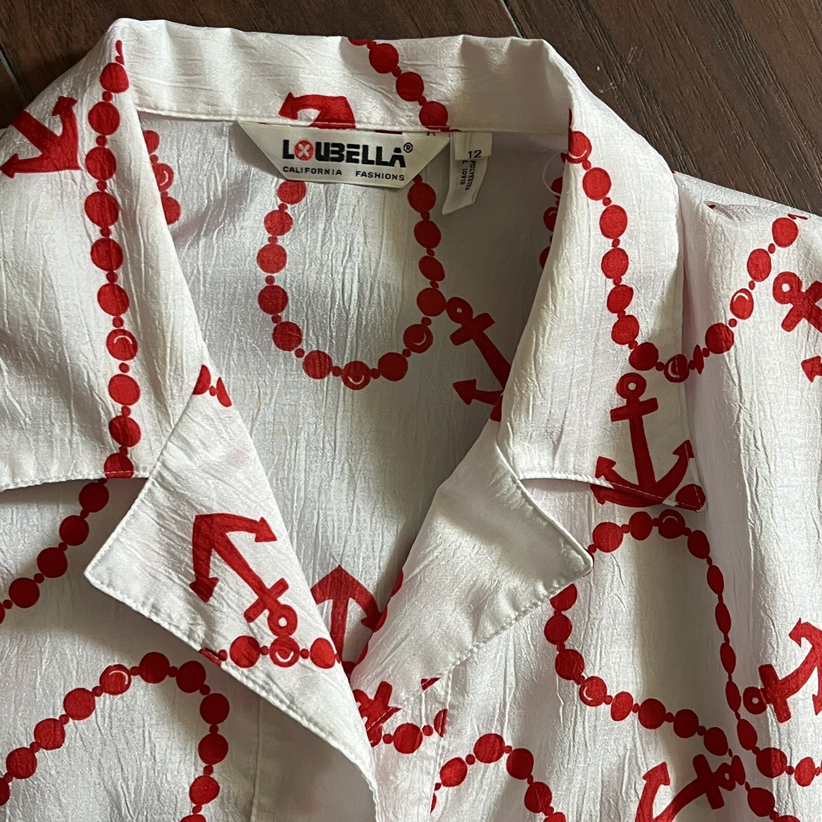 Vintage Loubella California Red White Anchor Sportswear Top Costal Size 12