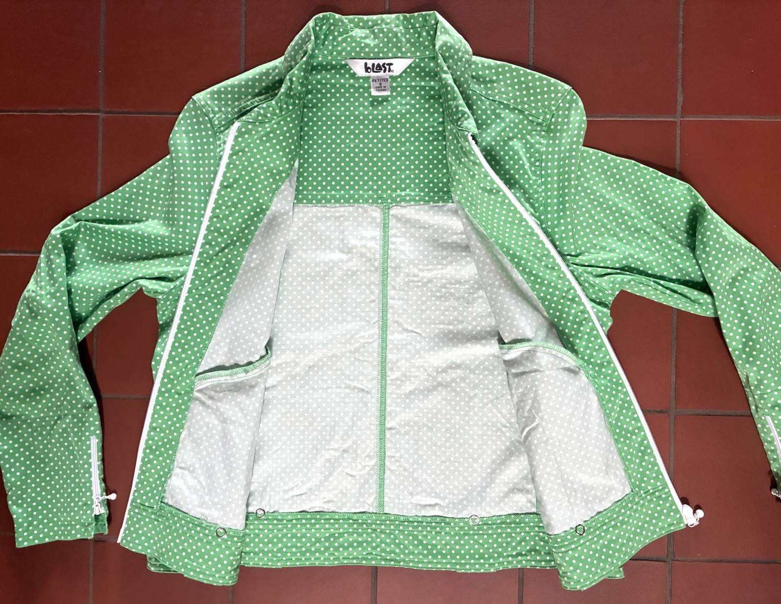 Vintage 80s 90s Blast Zip Up Bomber Jacket Green Polka Dot Petite Small