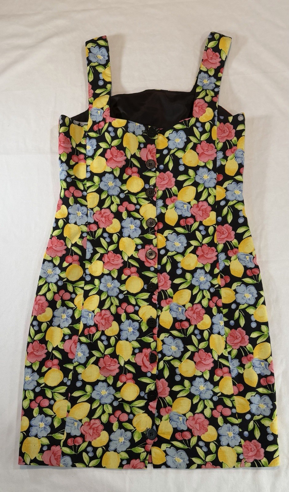 1995 Laundry by Shelli Segal Compliance Allia Size 4 Black Floral Dress Buttons