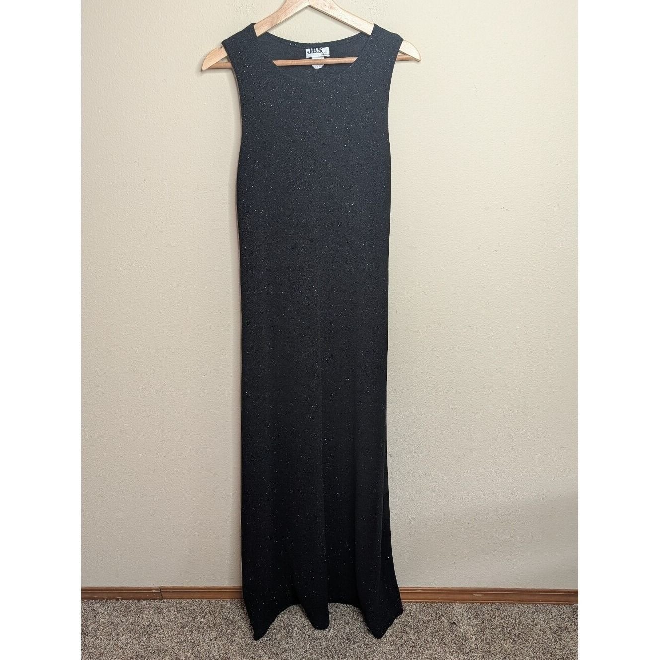 Vintage J.B.S. Ltd Black Sparkle Sleeveless Maxi Dress Size 12 Evening Glam
