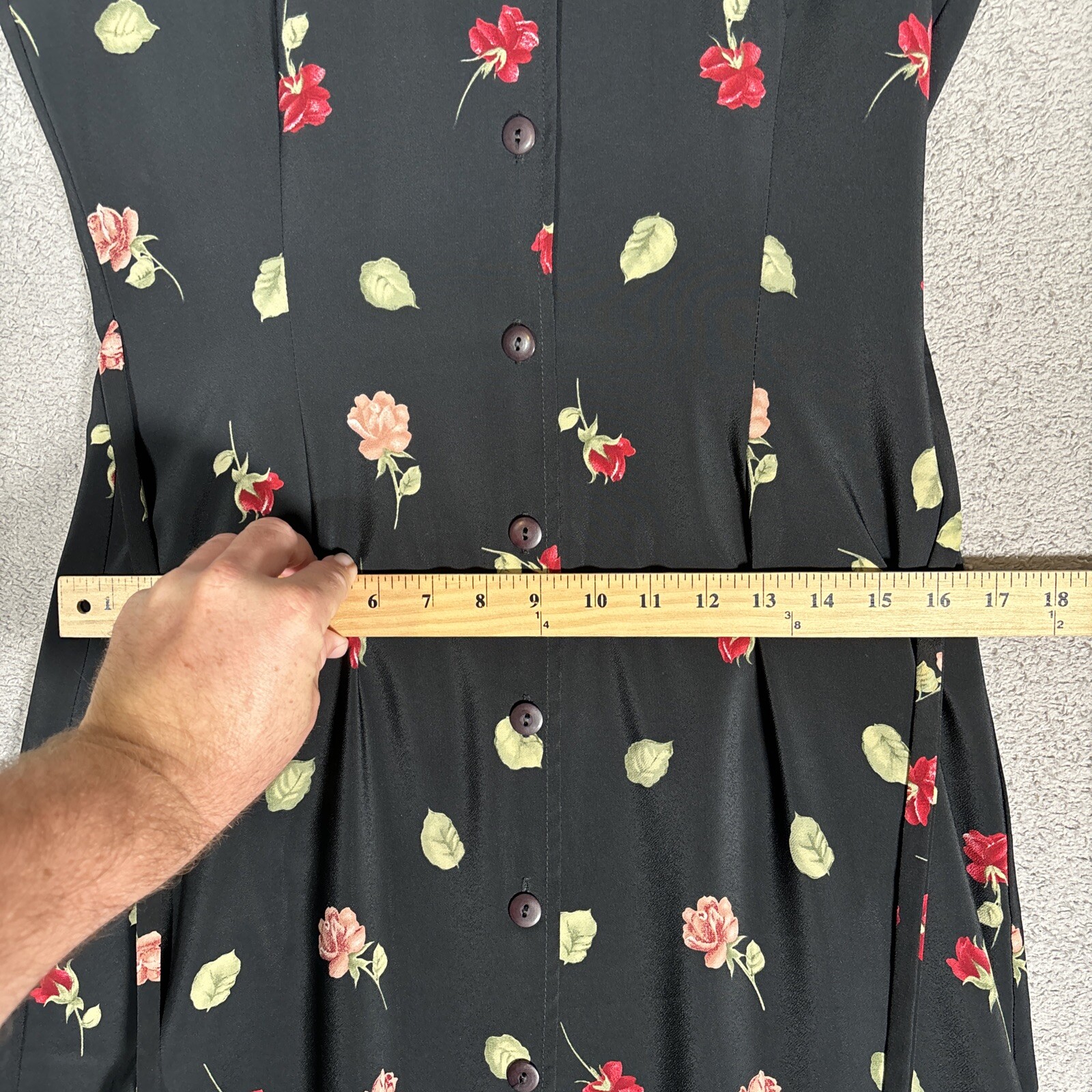 Vintage R Wear Rampage Dress Women’s Size 33″ Waist Dark Floral Roses Black 90s