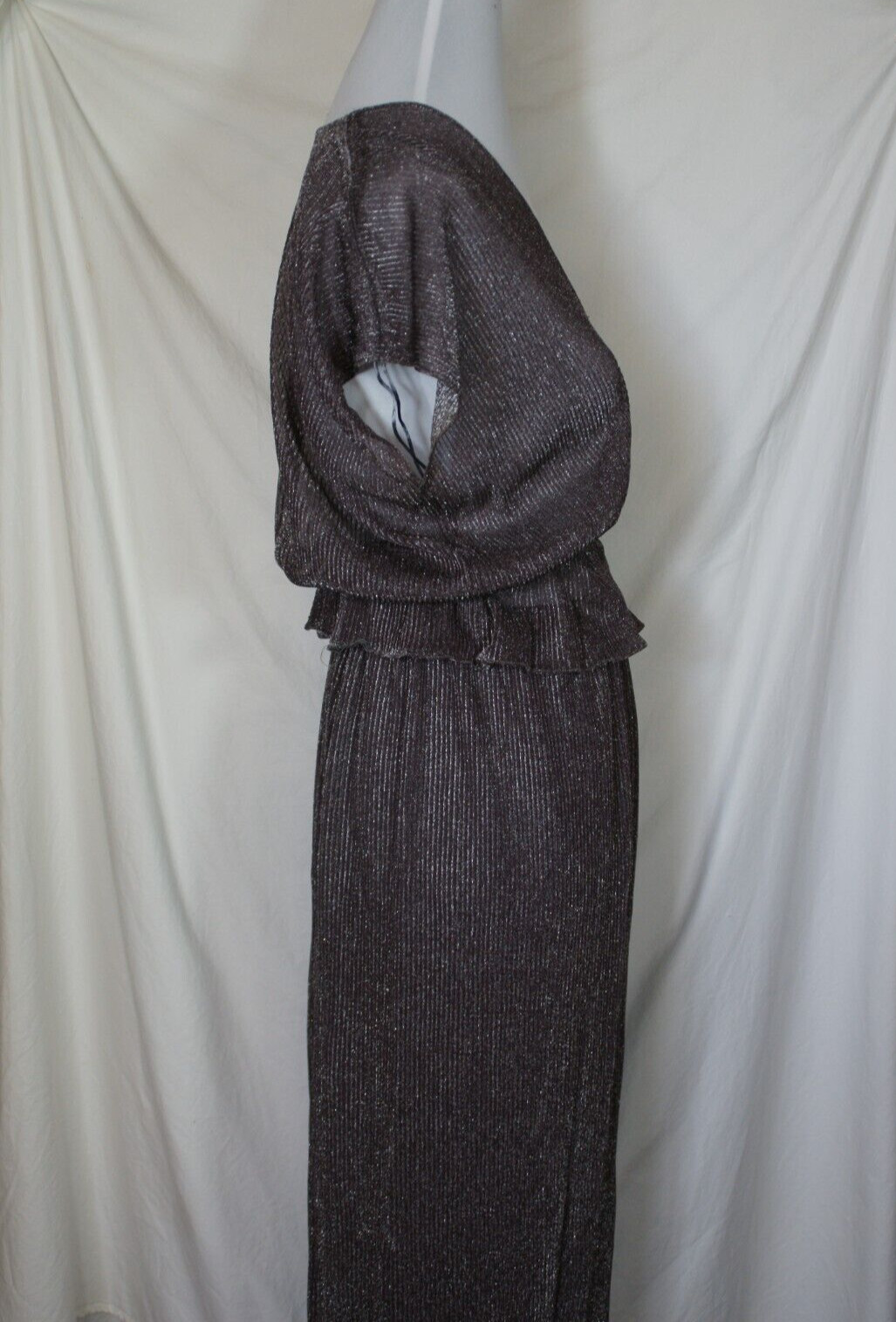 Vintage Carol Anderson Top Skirt Set Purple Gray Silver Metallic Size 7/8 Peplum