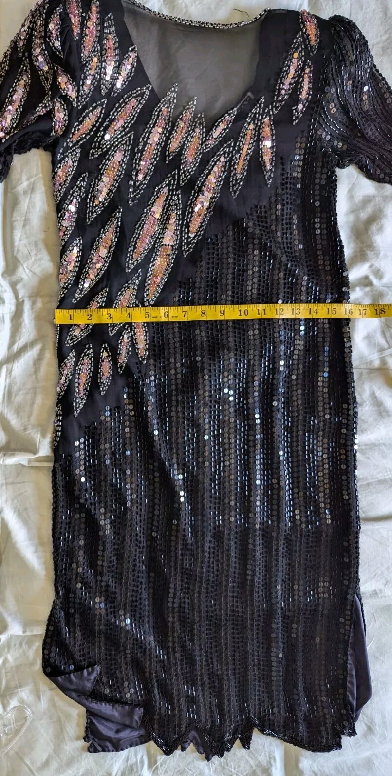 VTG Sho Max Originals Black Pink Silk Beads & Sequins Cocktail Dress PS