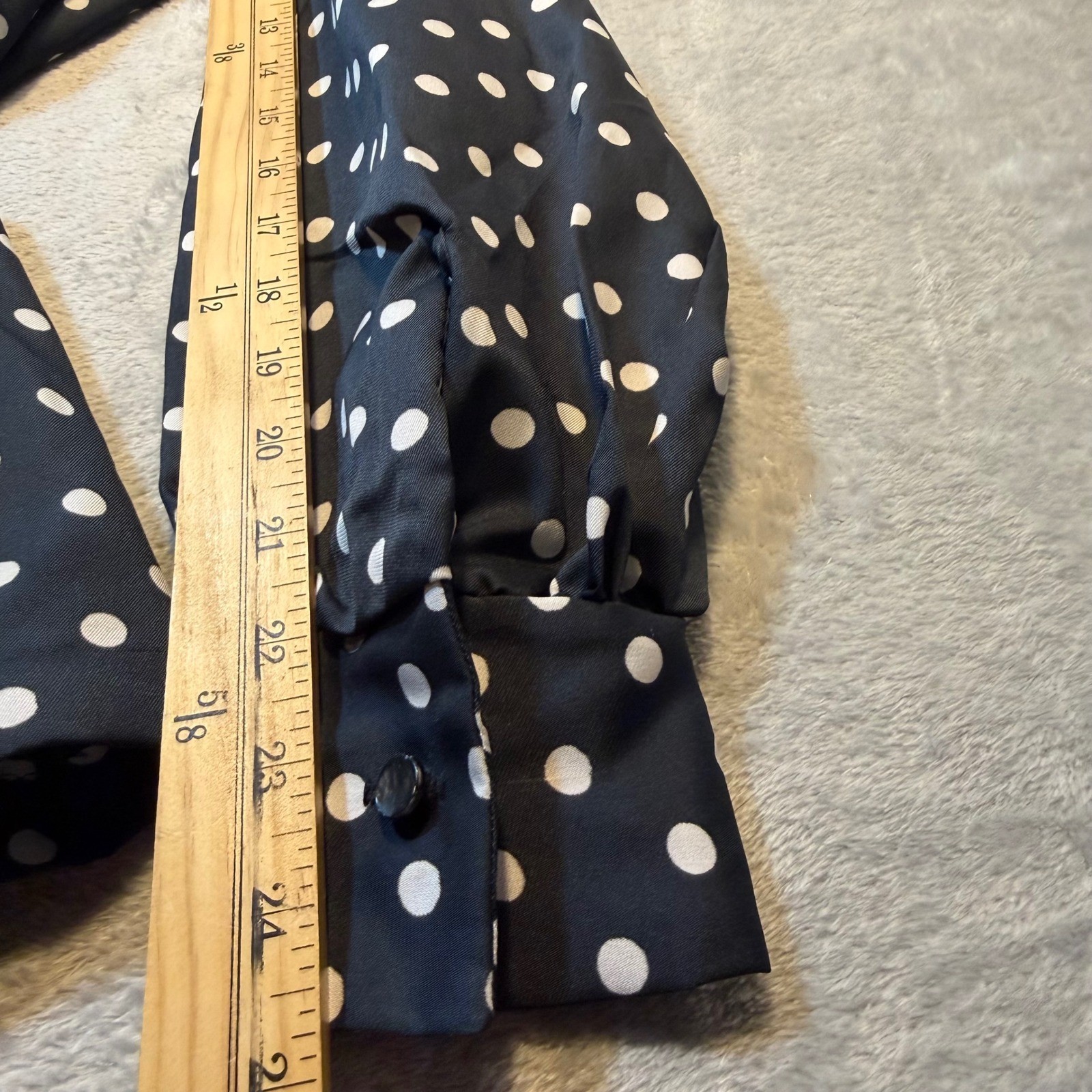 Classic Timeless Secretary pinup Vintage 70s Polka Dot Blouse Black White Sz 18