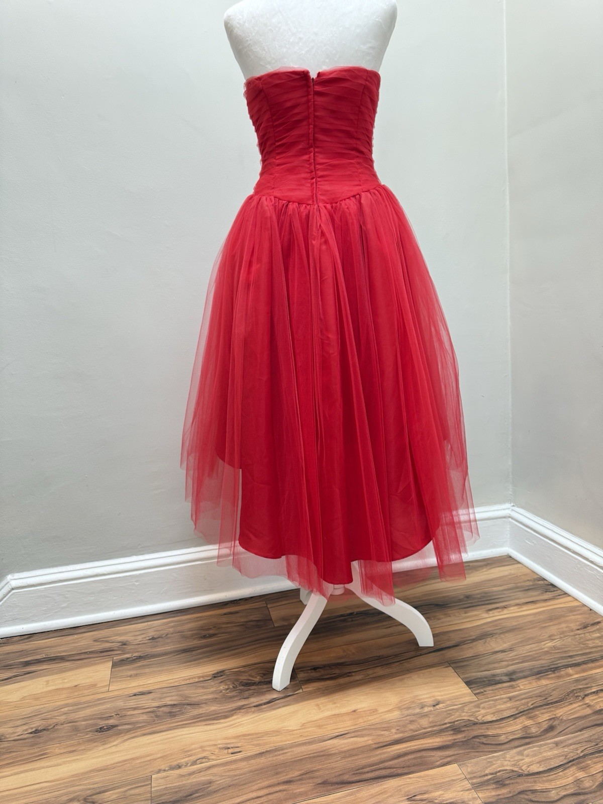 Vtg Red Tulle Poofy Dress Hi Low 50s Style Y2K Party Prom XS/S Christie Helene*
