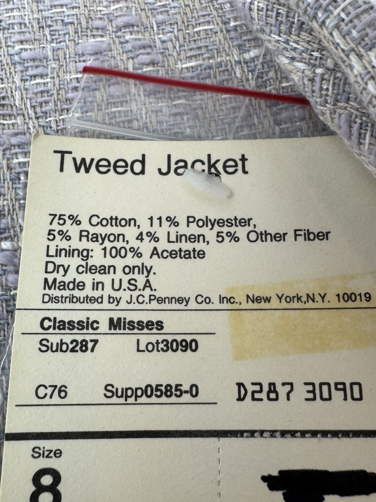 NWT Vtg Wyndham Collection Tweed Blue/Beige Blazer Womens Sz 8 Cotton/Linen I6