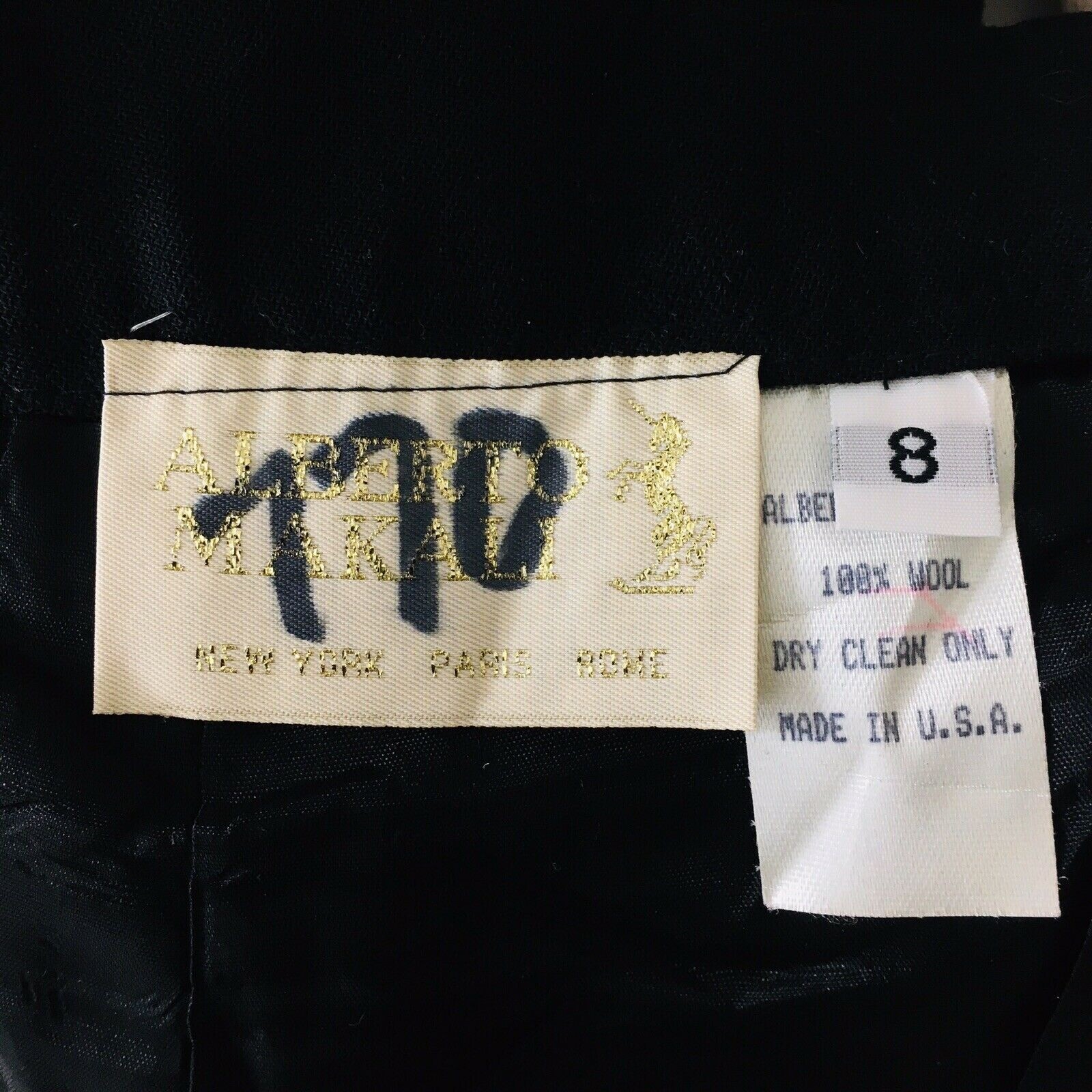 Alberto Makali Women’s Black 100% Wool High Waist Pleated Vintage Trouser Size 8
