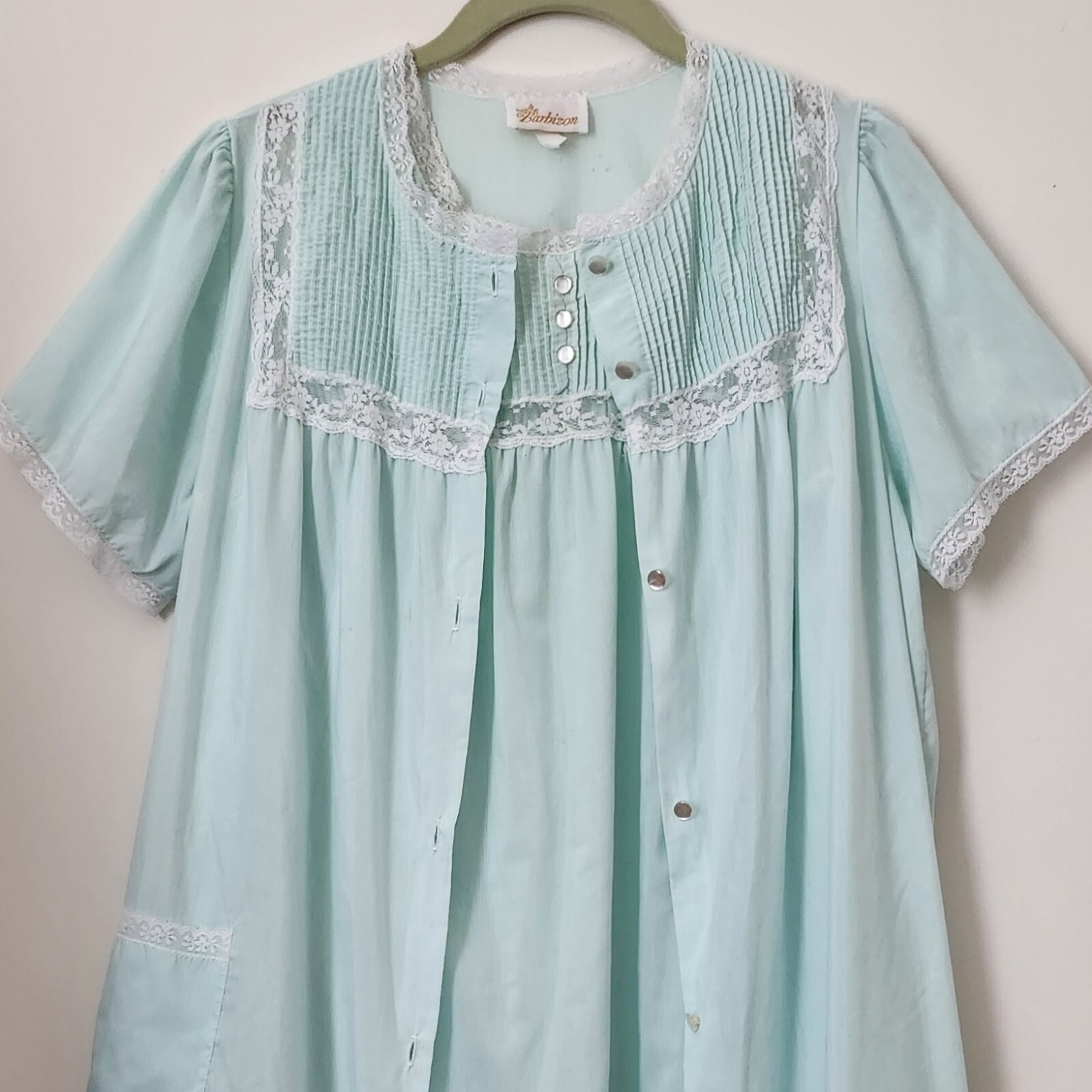 Vintage Barbizon Aqua Green Laced 2pc Robe & Sleeveless Nightgowns S/M