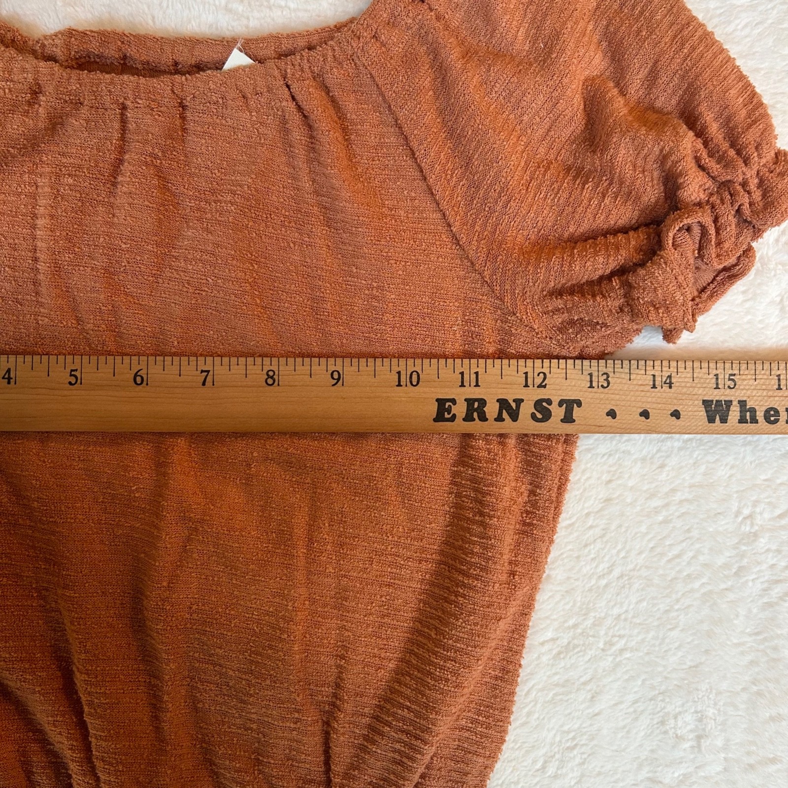 Vintage 1970s–80s Rust Cottagecore Prairie Peasant Puff Sleeve Crop Top Womens M