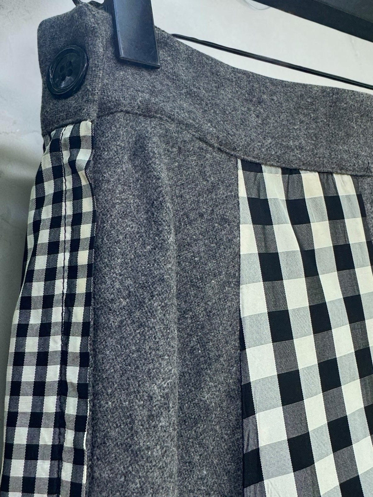 Vintage 70’s ARTBRO Black & White Plaid Check Gray Wool Patchwork Maxi Skirt Sml