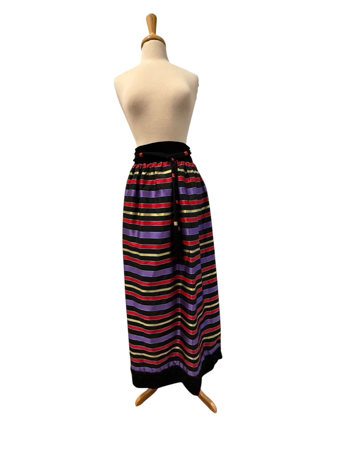 Vintage 1960s MAXAN Ribbon Stripe Taffeta Velvet Trim Hostess Maxi Party Skirt