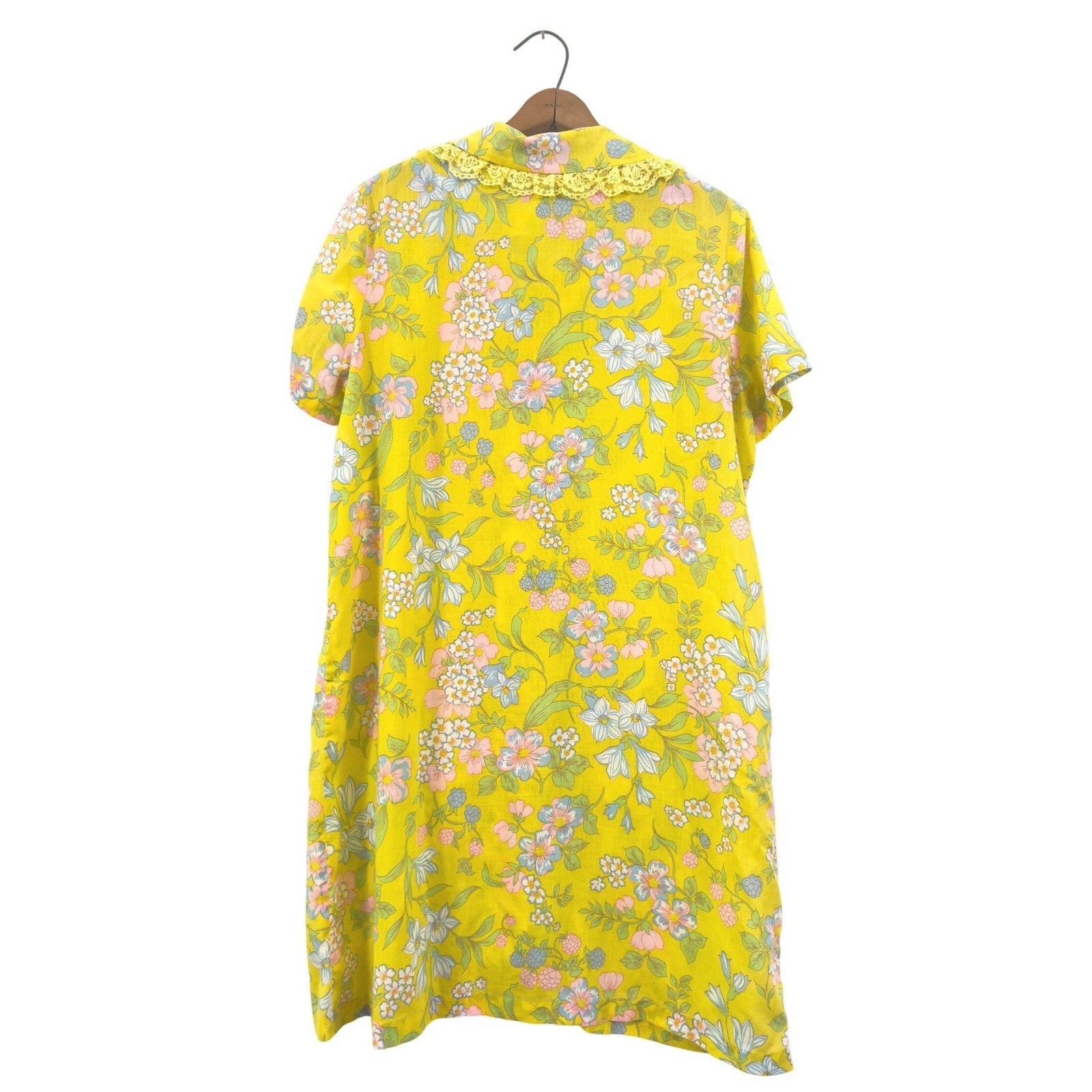 Vintage 60s/70s Rhapsody House Dress Yellow Floral Cotton Blend M/L