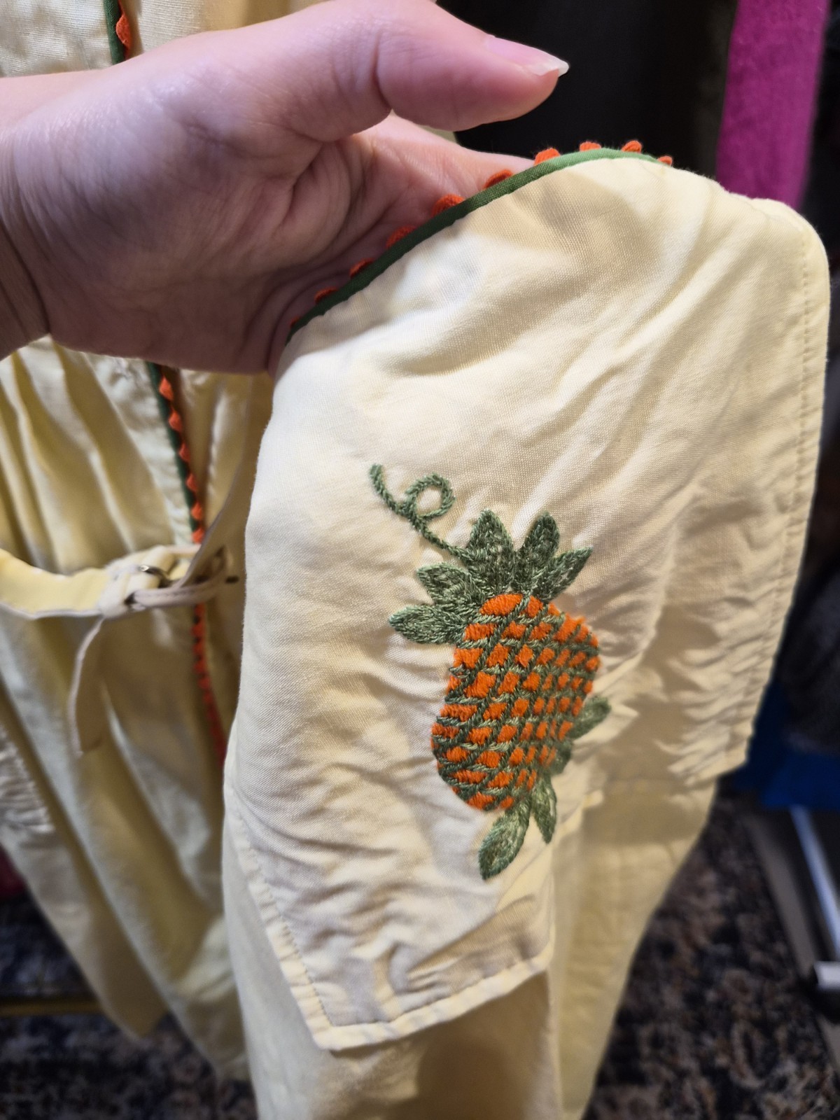 1960s Handmade Butter Yellow Cotton Dress With Embroidery