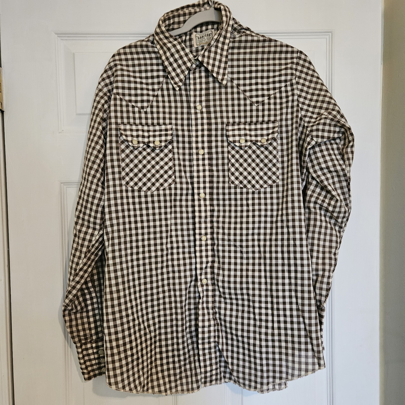 Vintage 80s Dee Cee Brand Western Pearl Snap Shirt Women’s 16-34 Brown Check USA