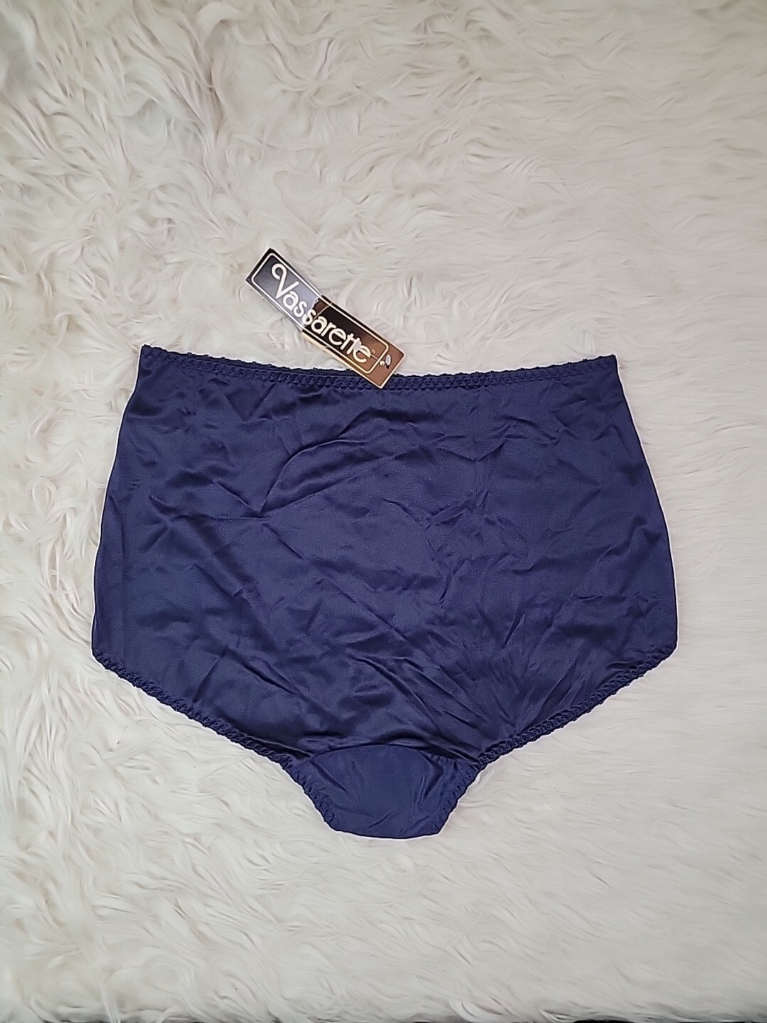 Vintage Vasarette Size 5 Granny Panties Nylon Navy Blue Lace Panel Semi Sheer I