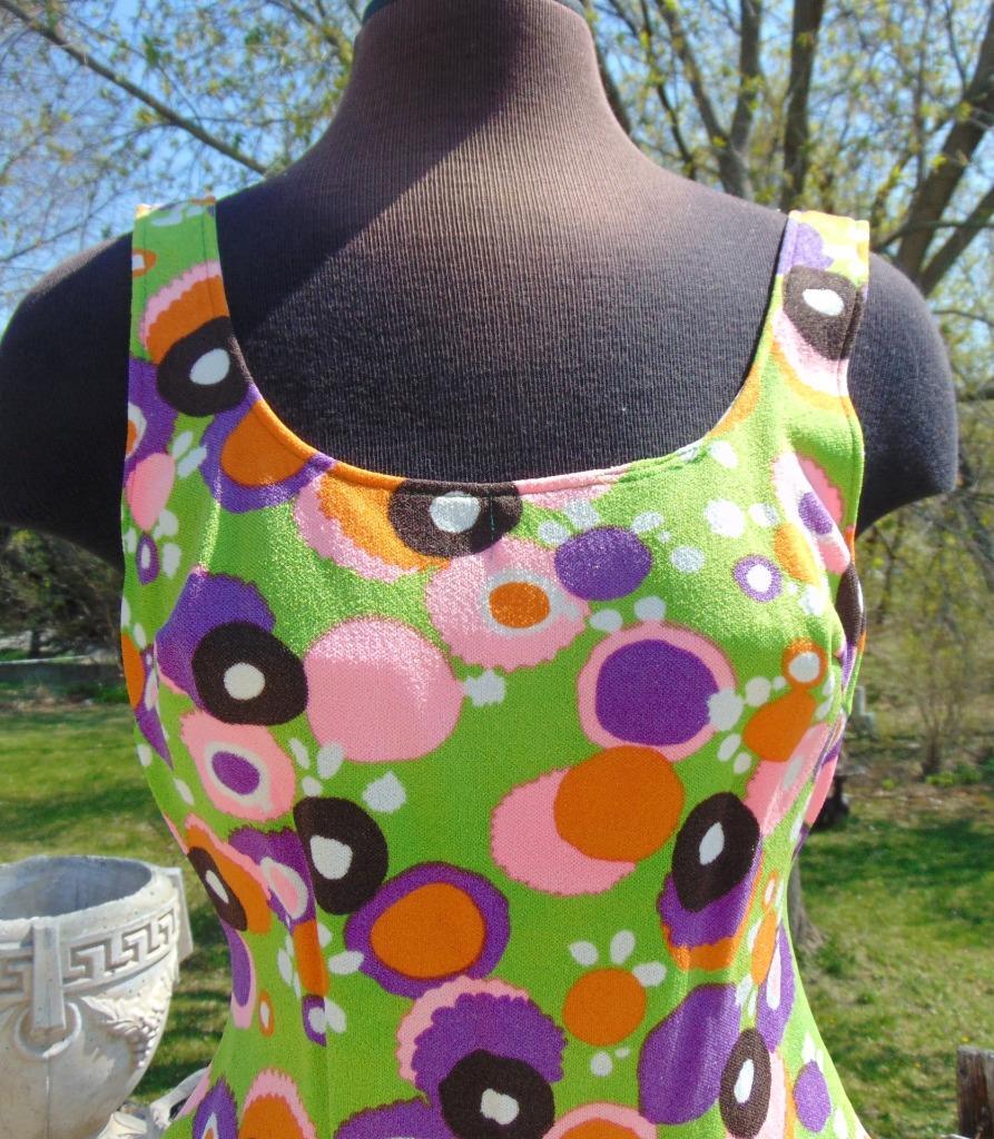 VTG 70S MONTGOMERY WARD Lime Green PSYCHEDELIC Skirted Play Suit Swim Suit