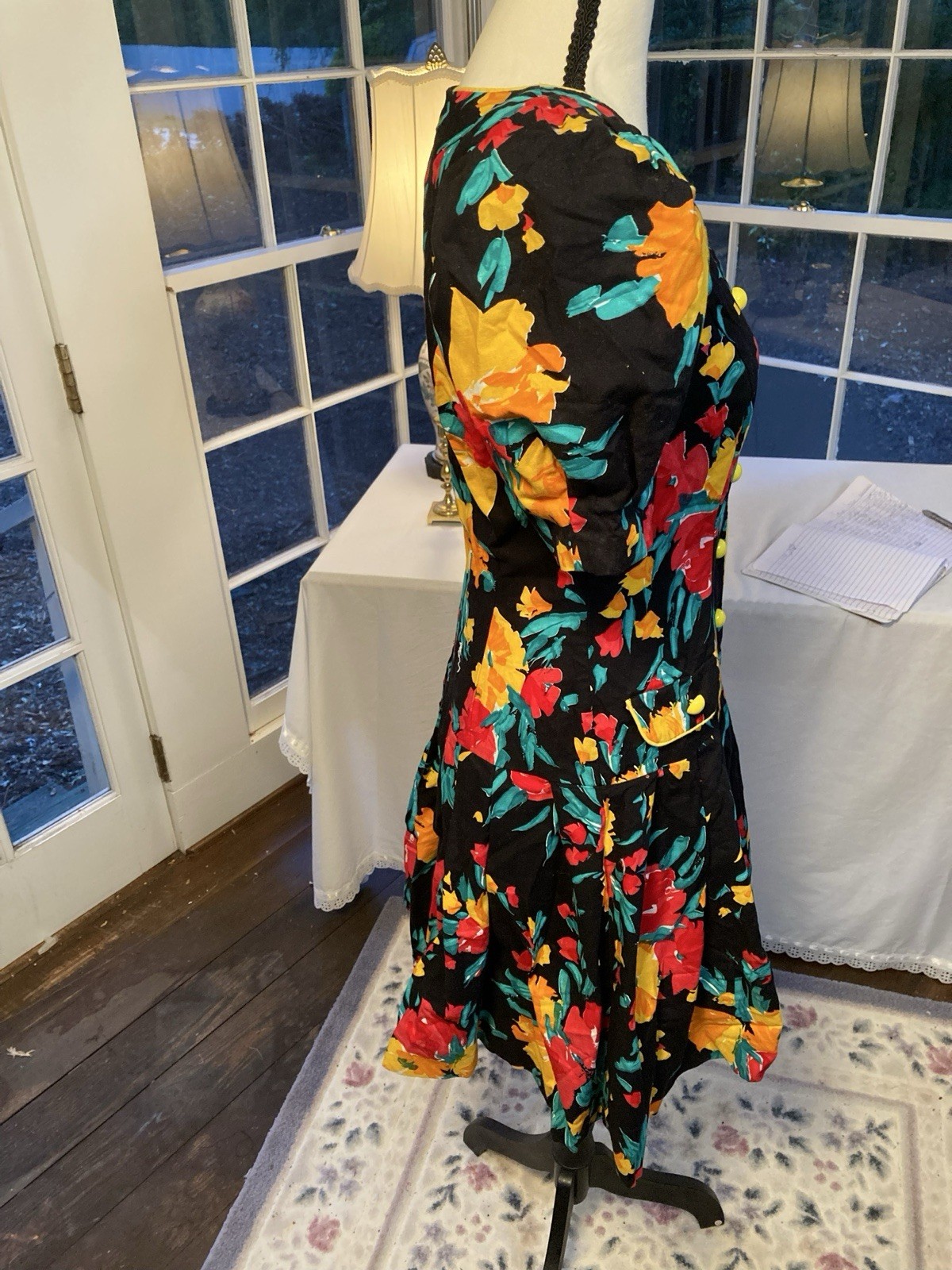 Vintage 1980s Culotte Romper Dress Black And Floral