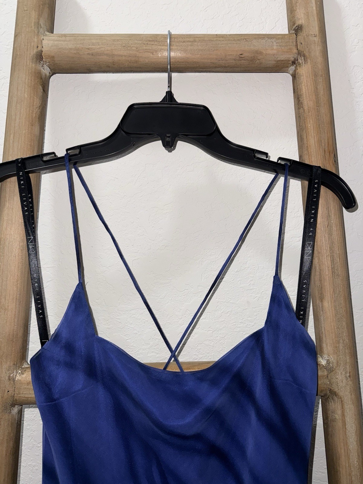 Vintage Y2K Niki Livas Tiger Mesh Maxi Dress Blue Slit Lace Up Back Size 10