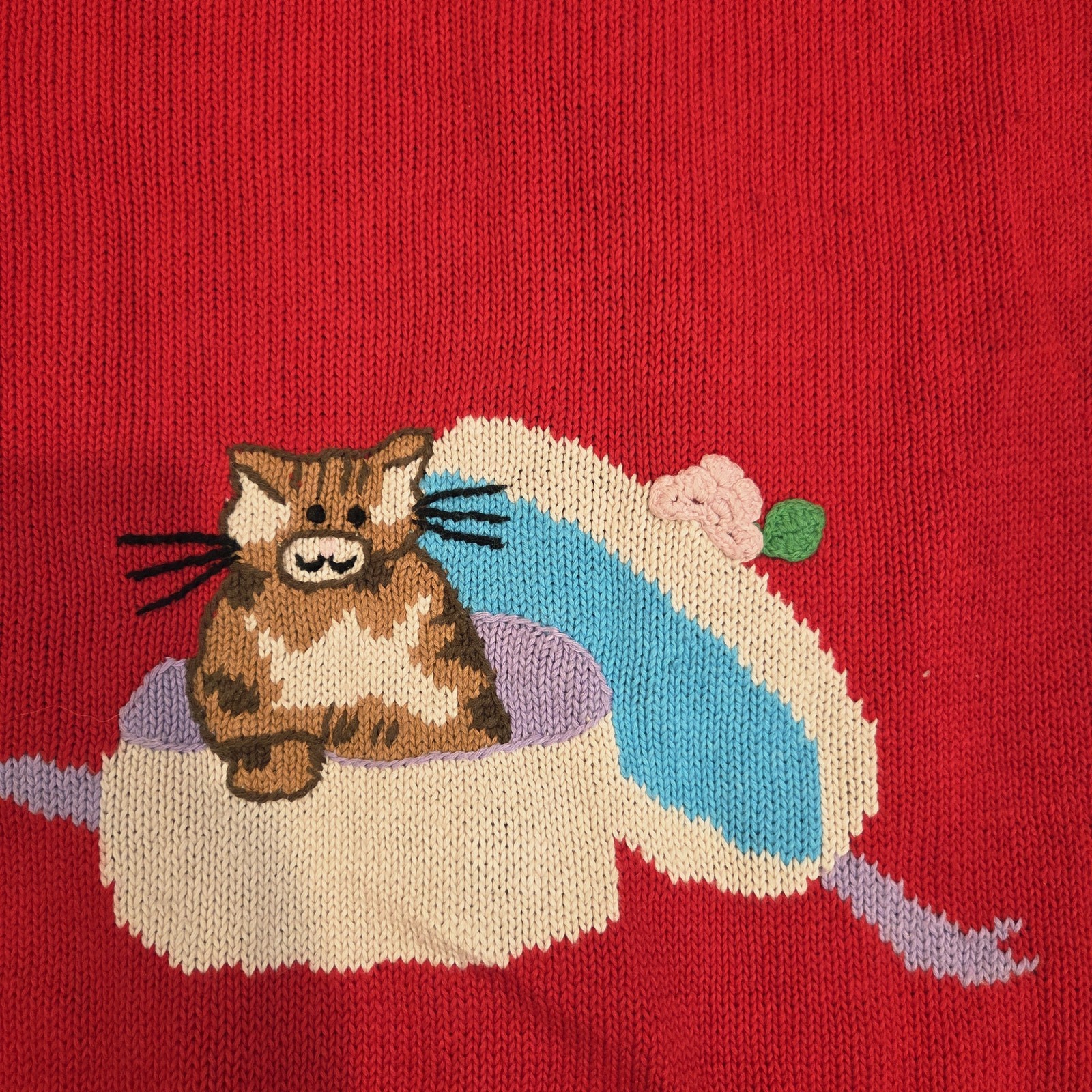 Vintage Becher Novelty Sweater XL Red Knit Hats Gloves Cats 80s 90s